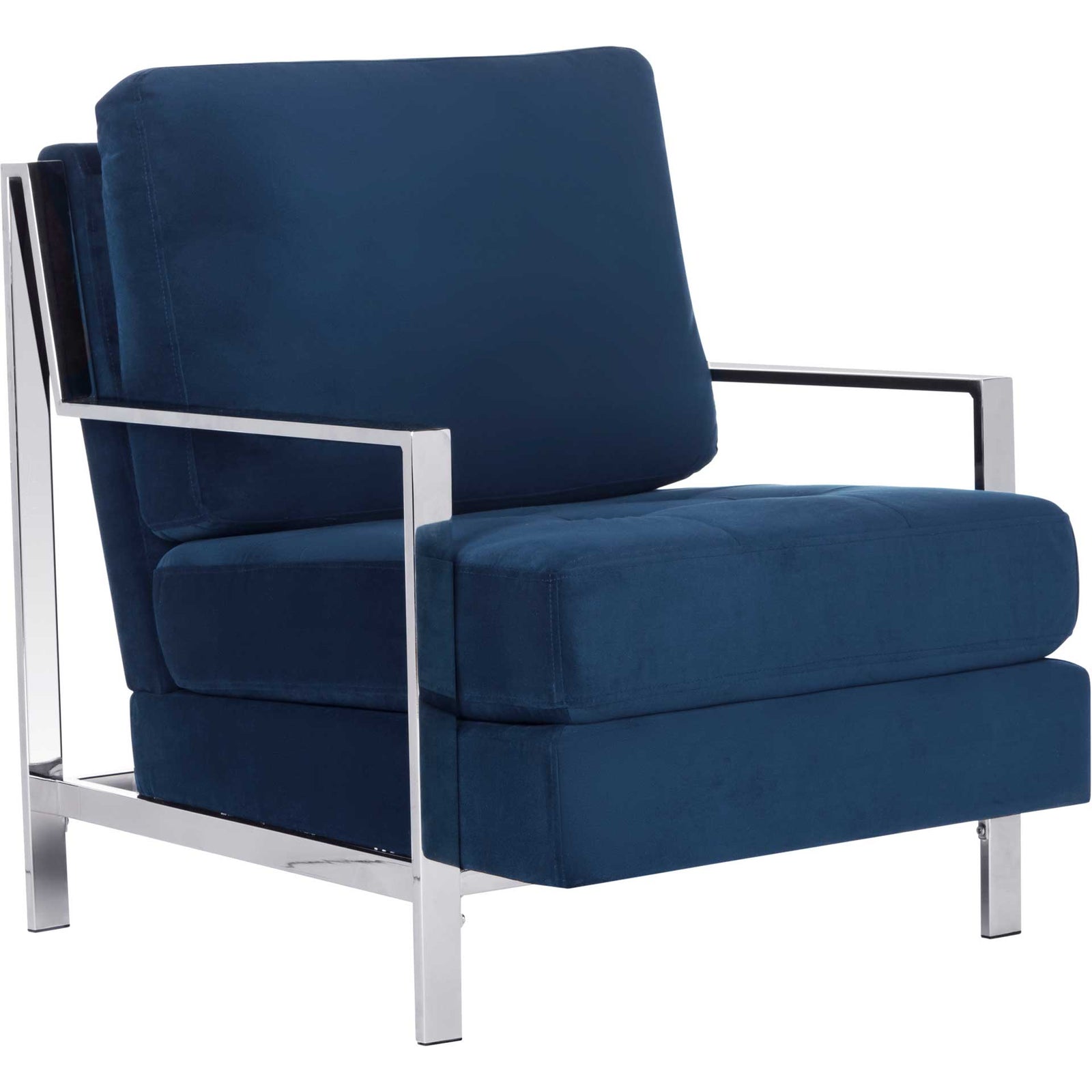 Waffle Tufted Velvet Chrome Accent Chair Navy