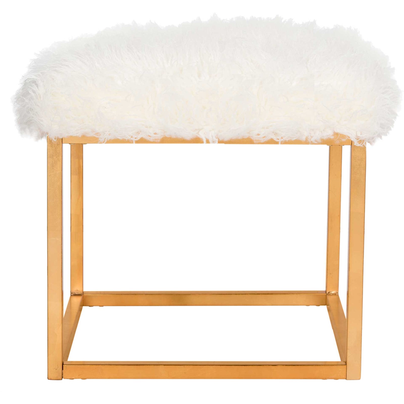 Ronnie Faux Sheepkin Square Ottoman White