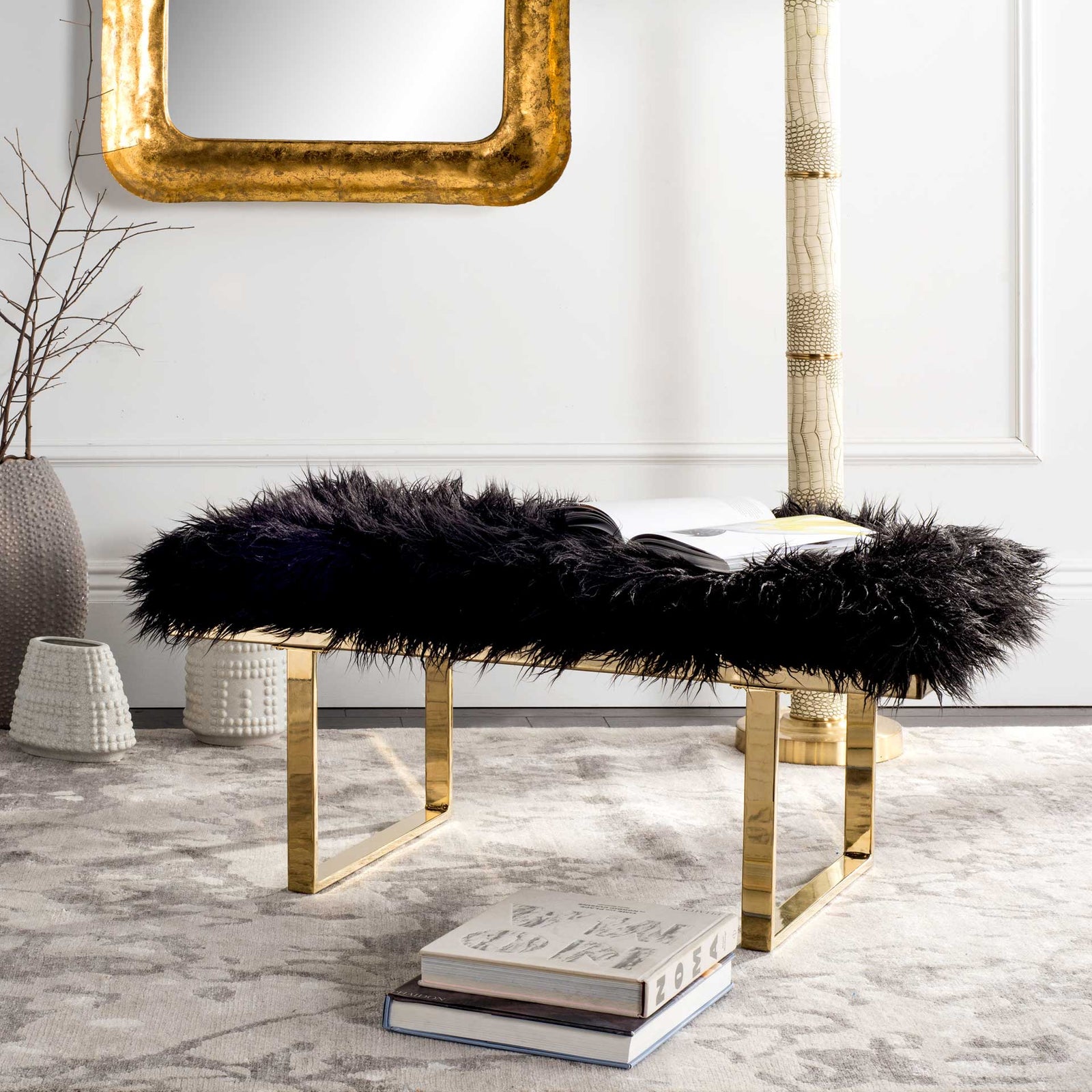 Maddison Faux Sheepskin Bench Black