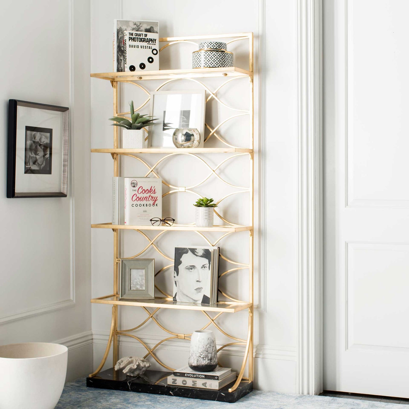 Sparkle Marble Base Etagere Gold/Black/Clear