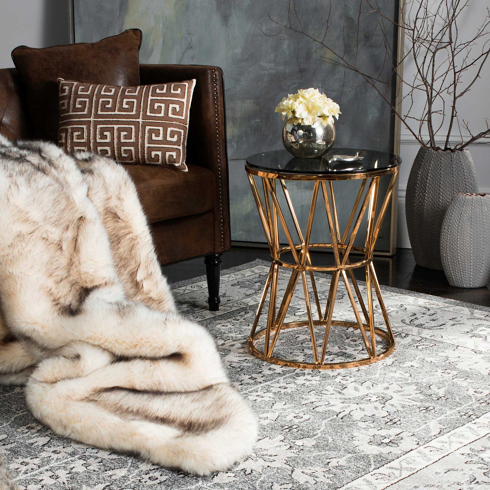 Delve Glass Top End Table Gold