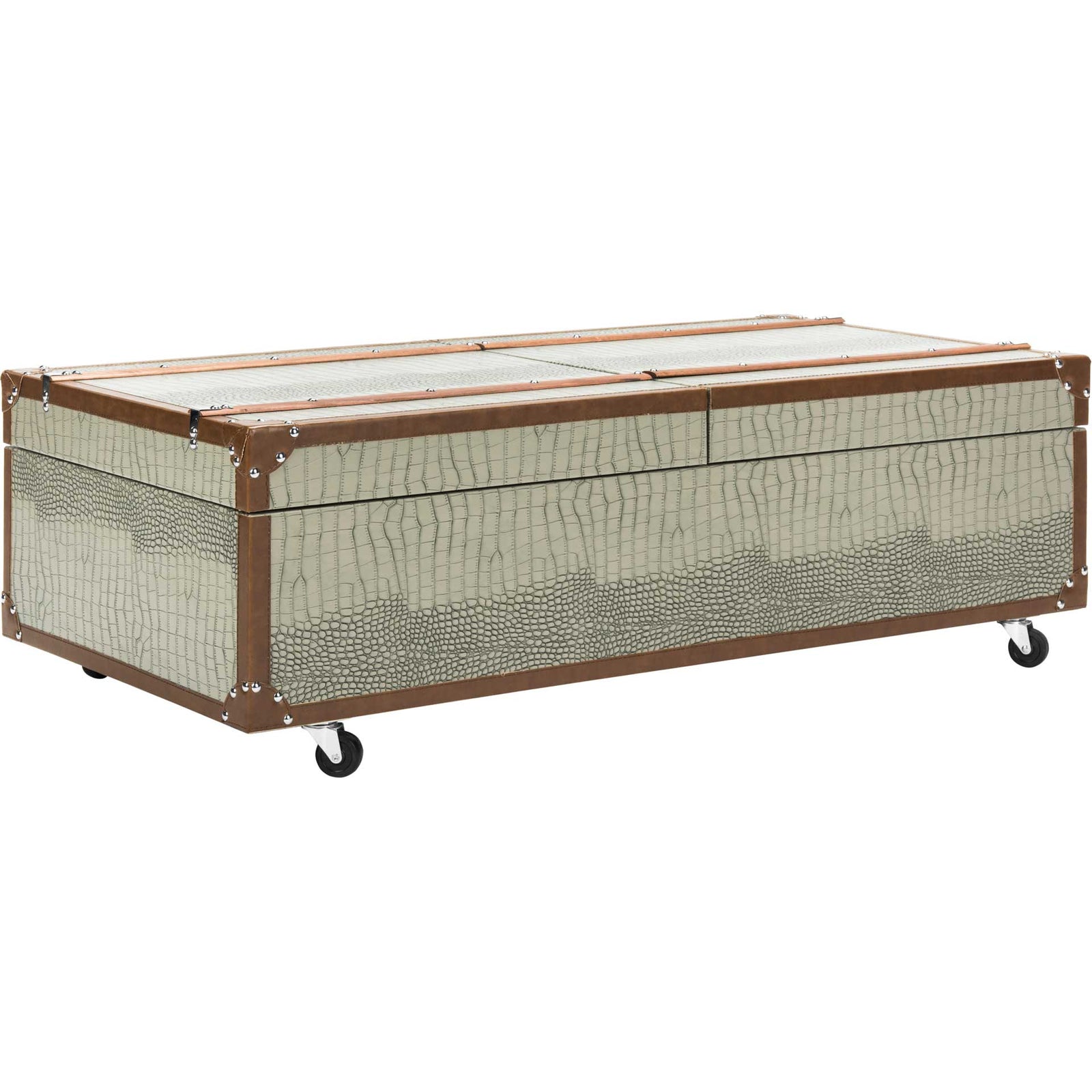 Zoey Coffee Table Storage Trunk With Wine Rack Gray