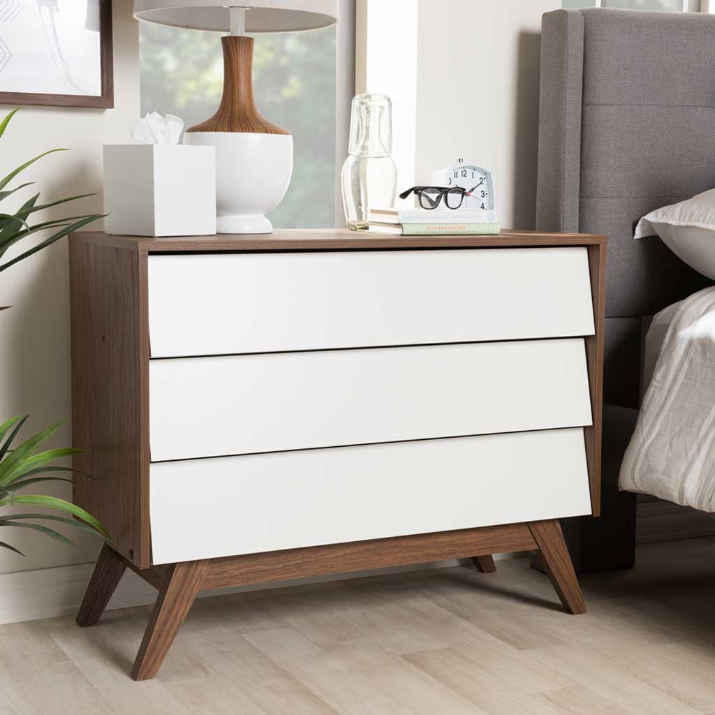 Hilson 3-Drawer Chest White/Walnut