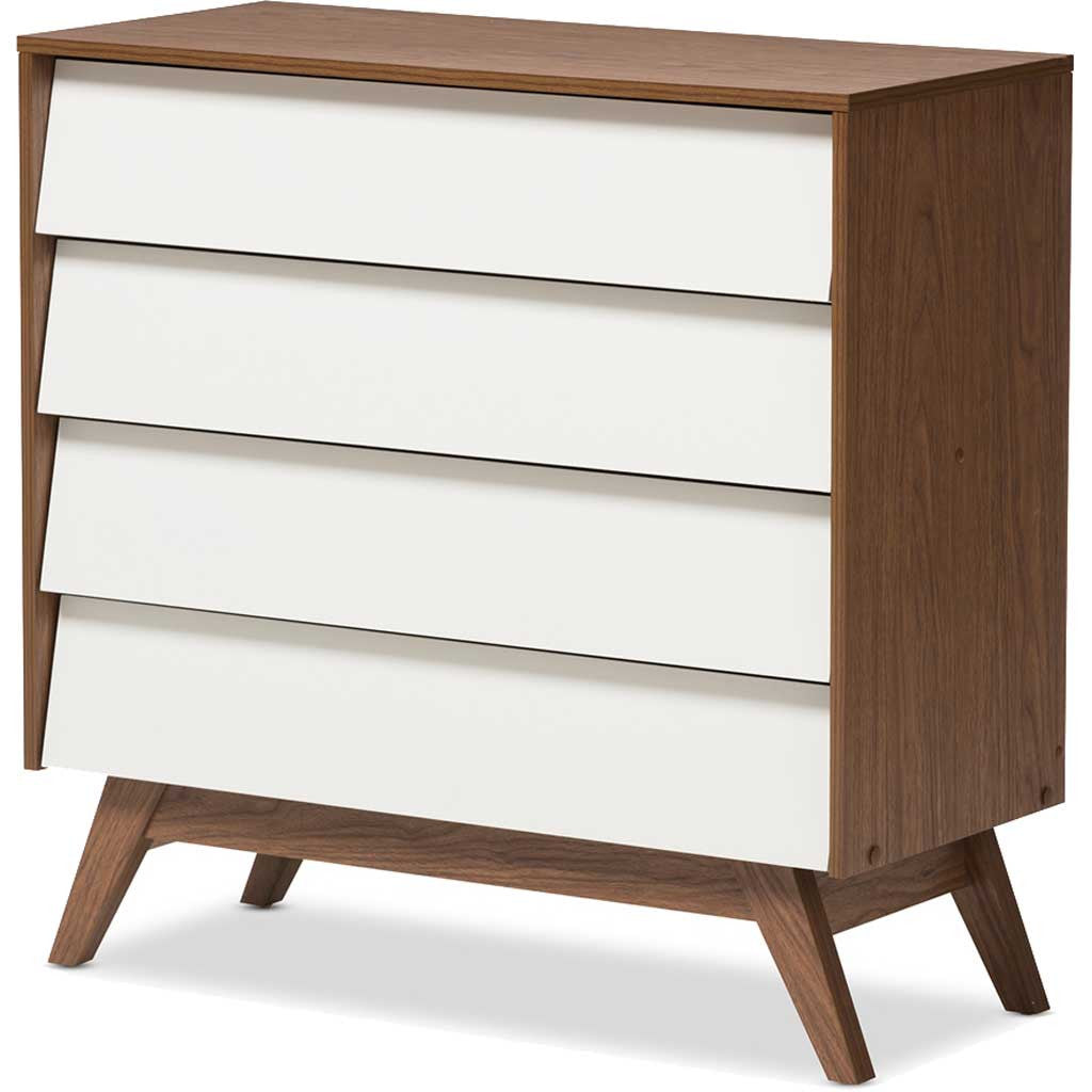 Hilson 4-Drawer Dresser White/Walnut