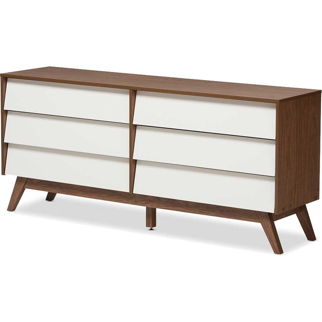Hilson 6-Drawer Dresser White/Walnut