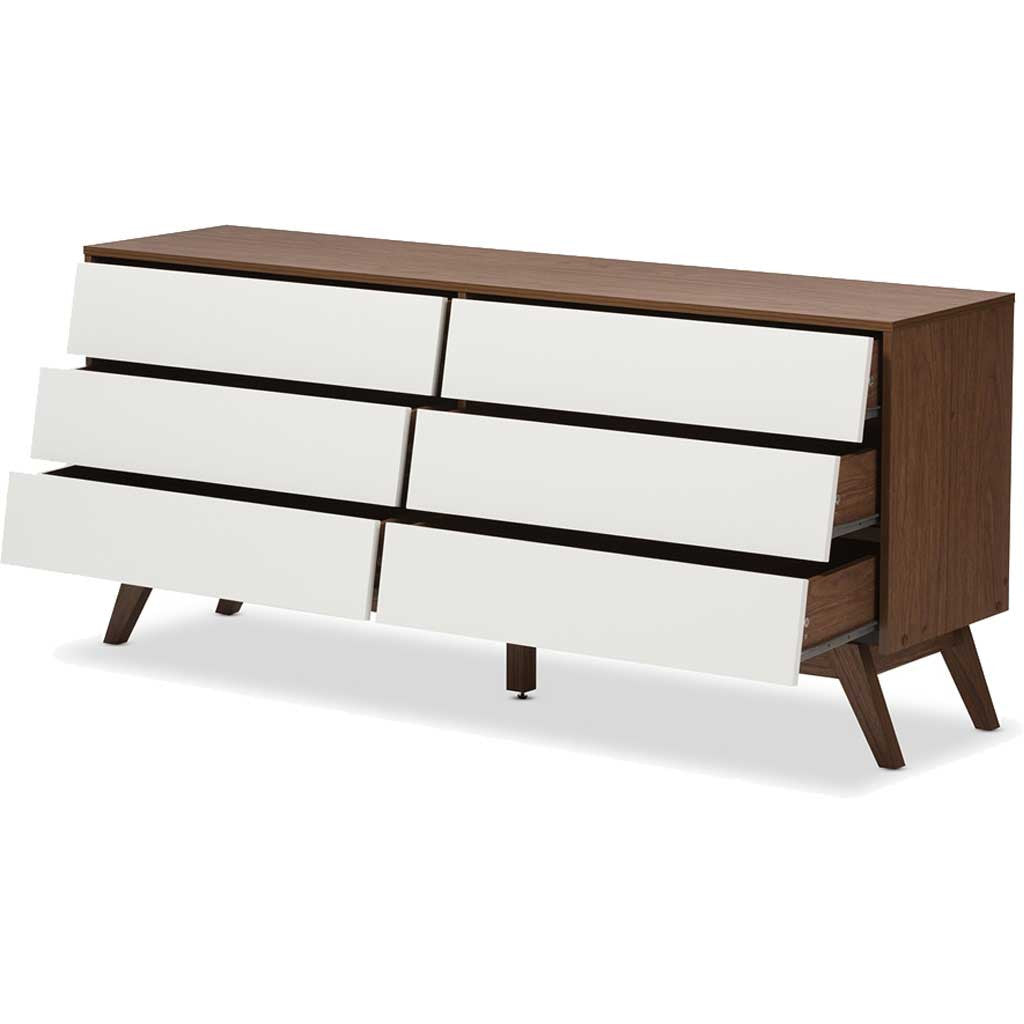 Hilson 6-Drawer Dresser White/Walnut