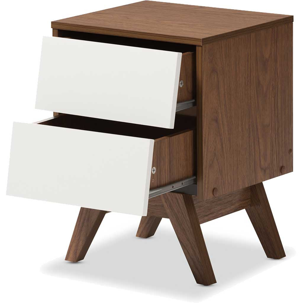 Hilson Storage Nightstand White/Walnut