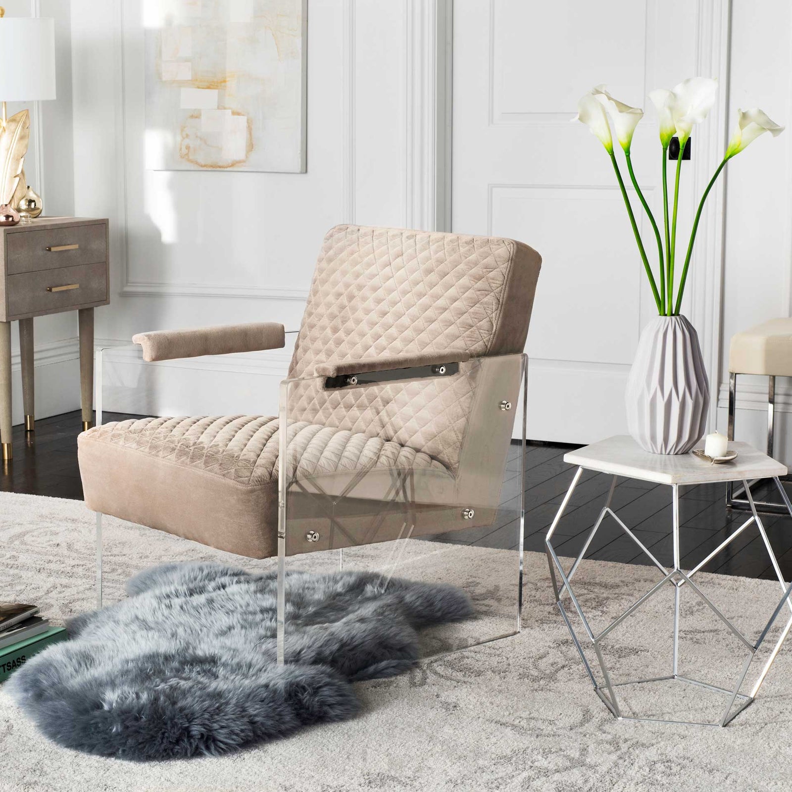 Maggie Acrylic Arm Chair Taupe