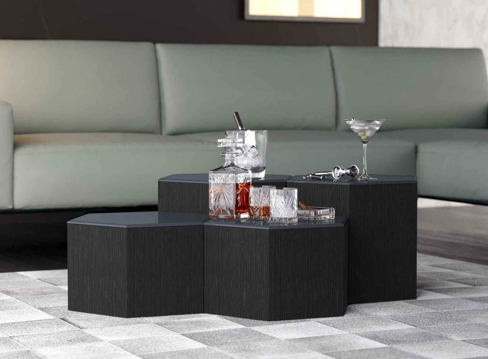 Centre Occasional Table Asphalt Glass/Gray Oak