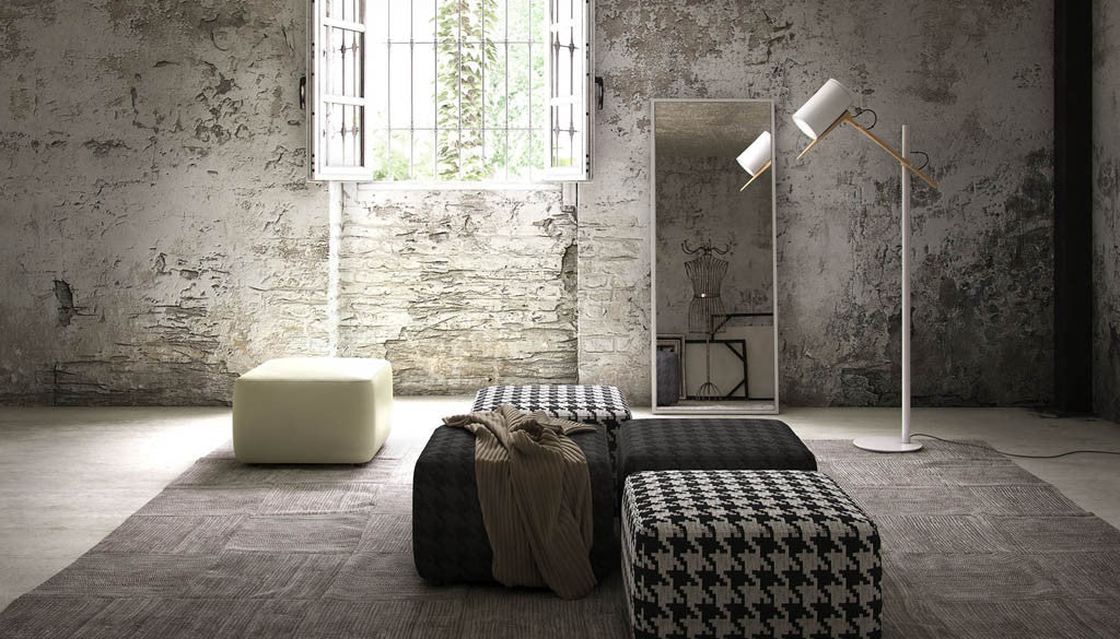 Hester Ottoman Slate Houndstooth