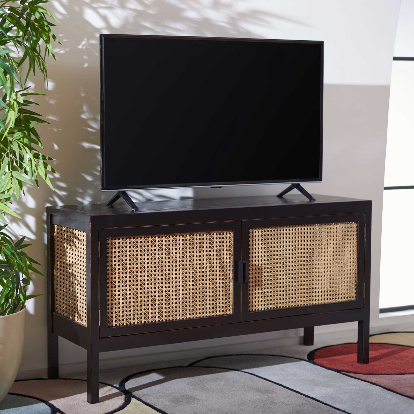 Kamdyn 2 Door Media Stand Black/Light Natural