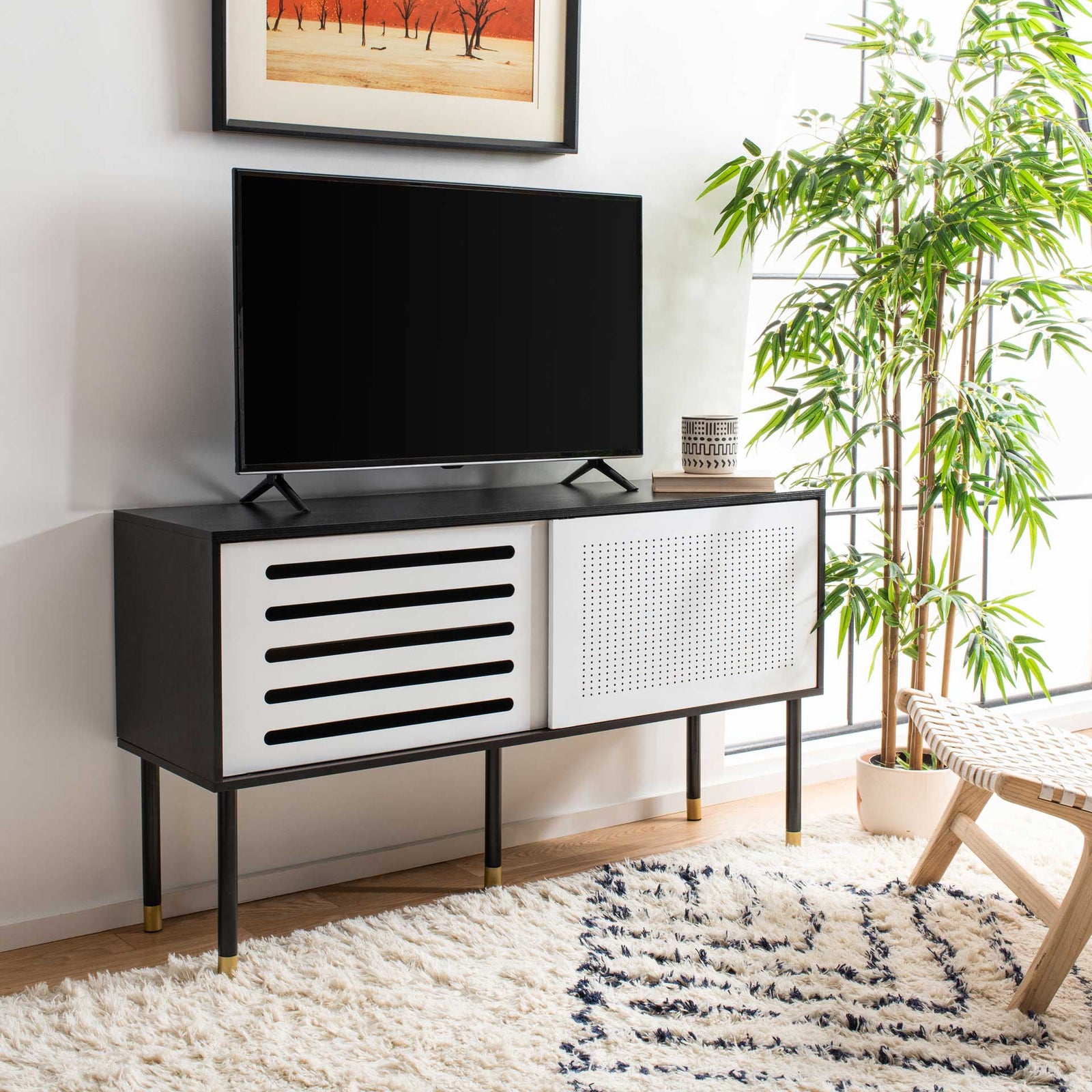Shanara TV Stand Black/White/Gold