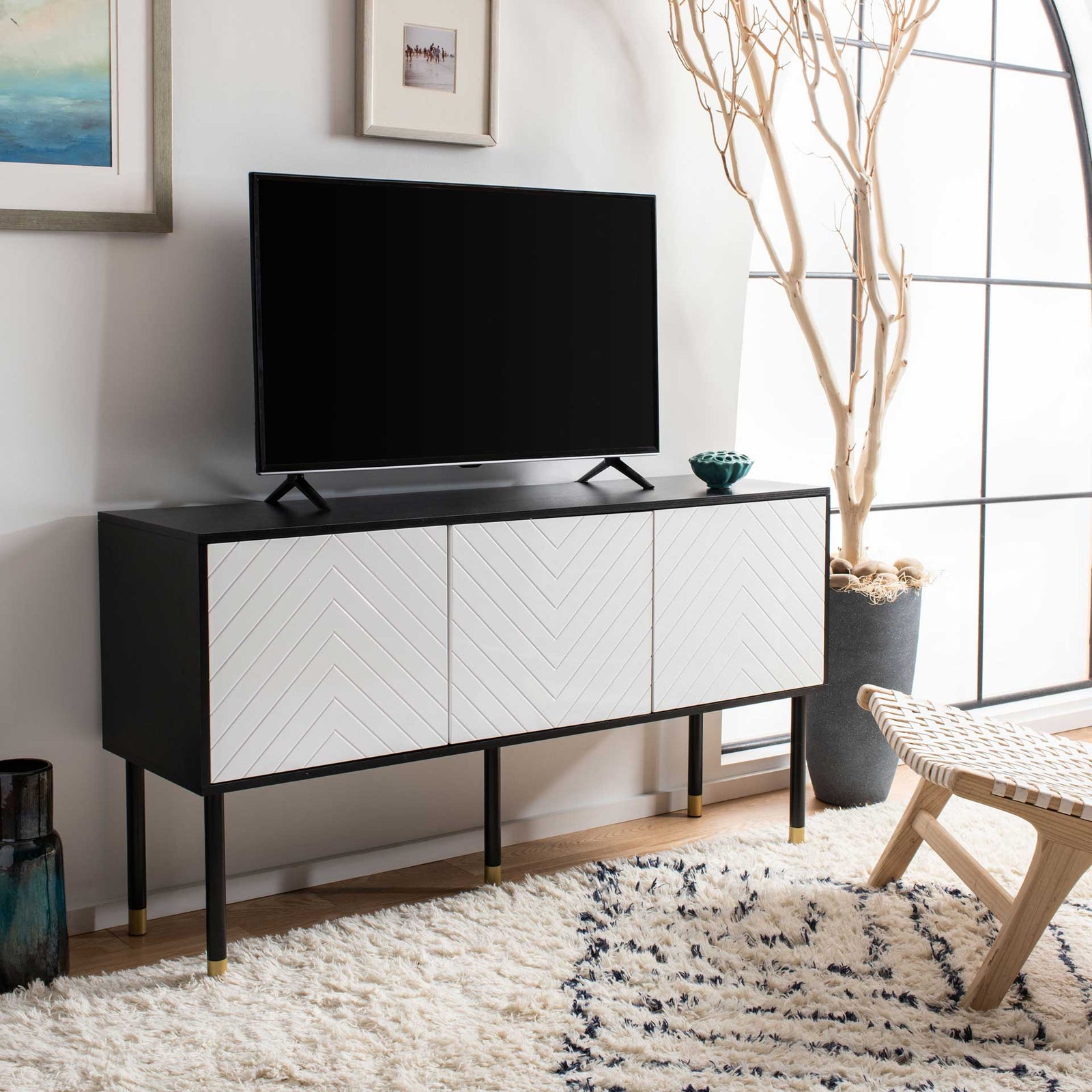 Oaklee TV Stand Black/White/Gold