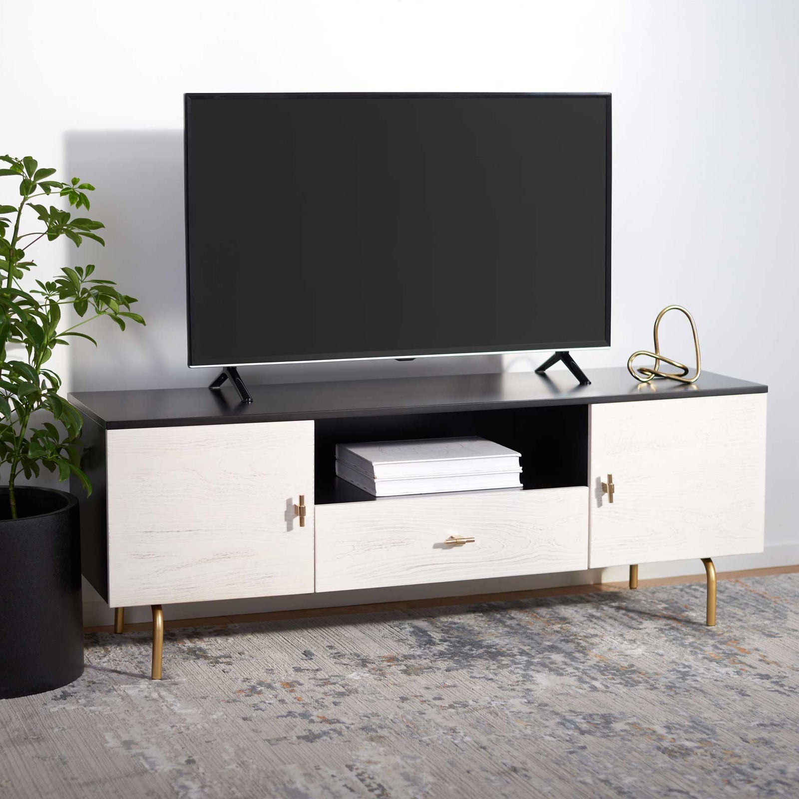 Gemma TV Stand Black/White Washed