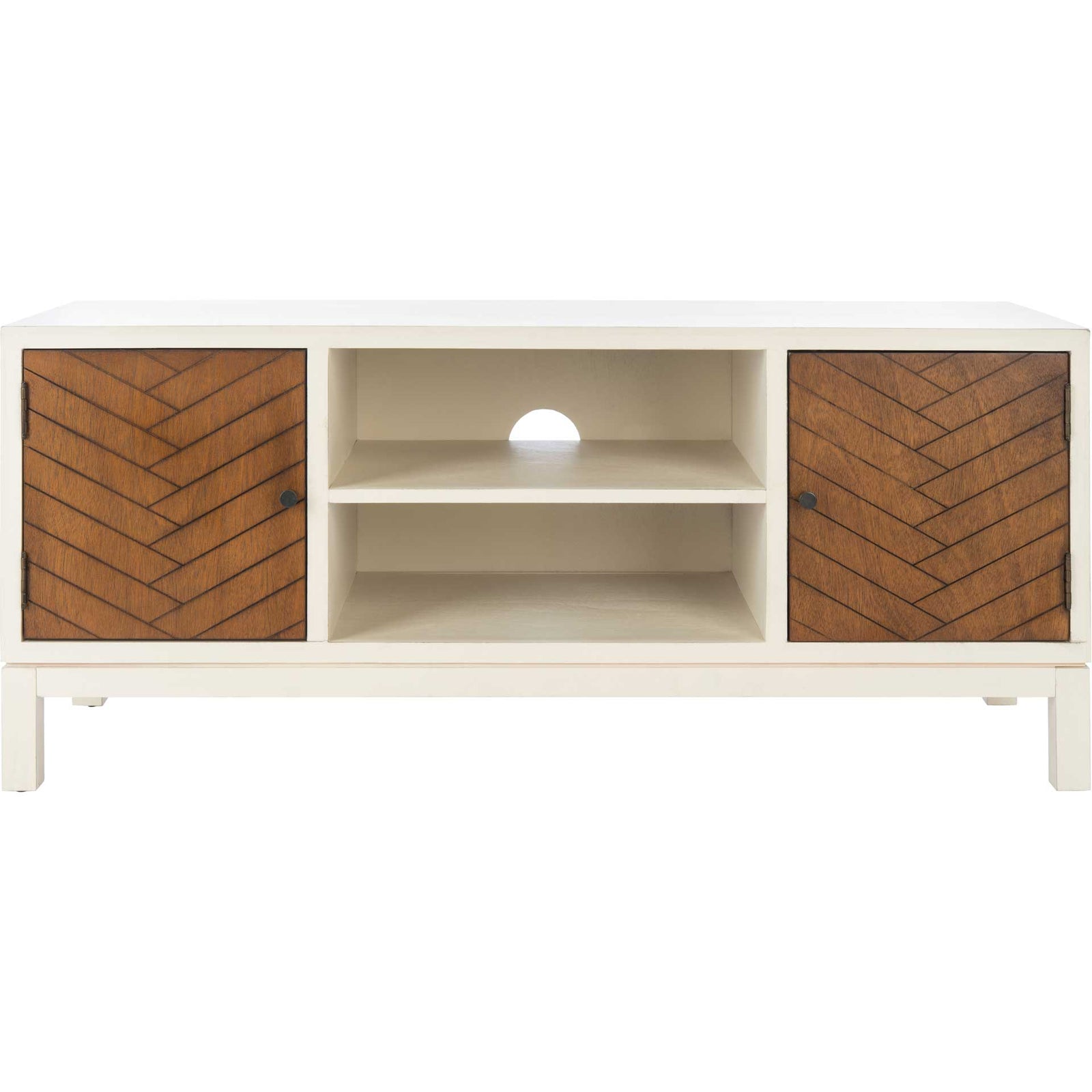 Ajani Media Stand Distressed White/Honey Brown