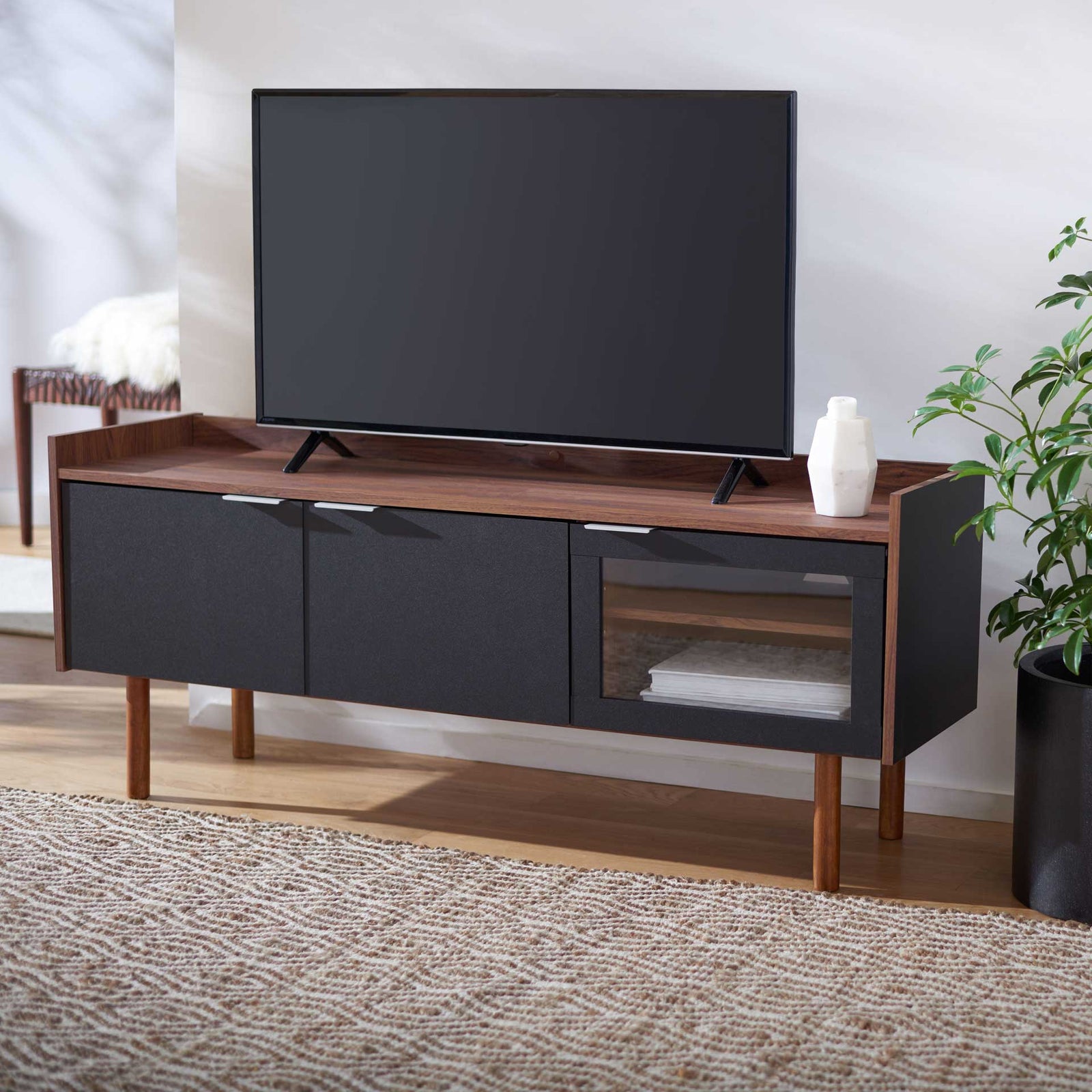 Sade 2 Shelf Media Stand Walnut/Black