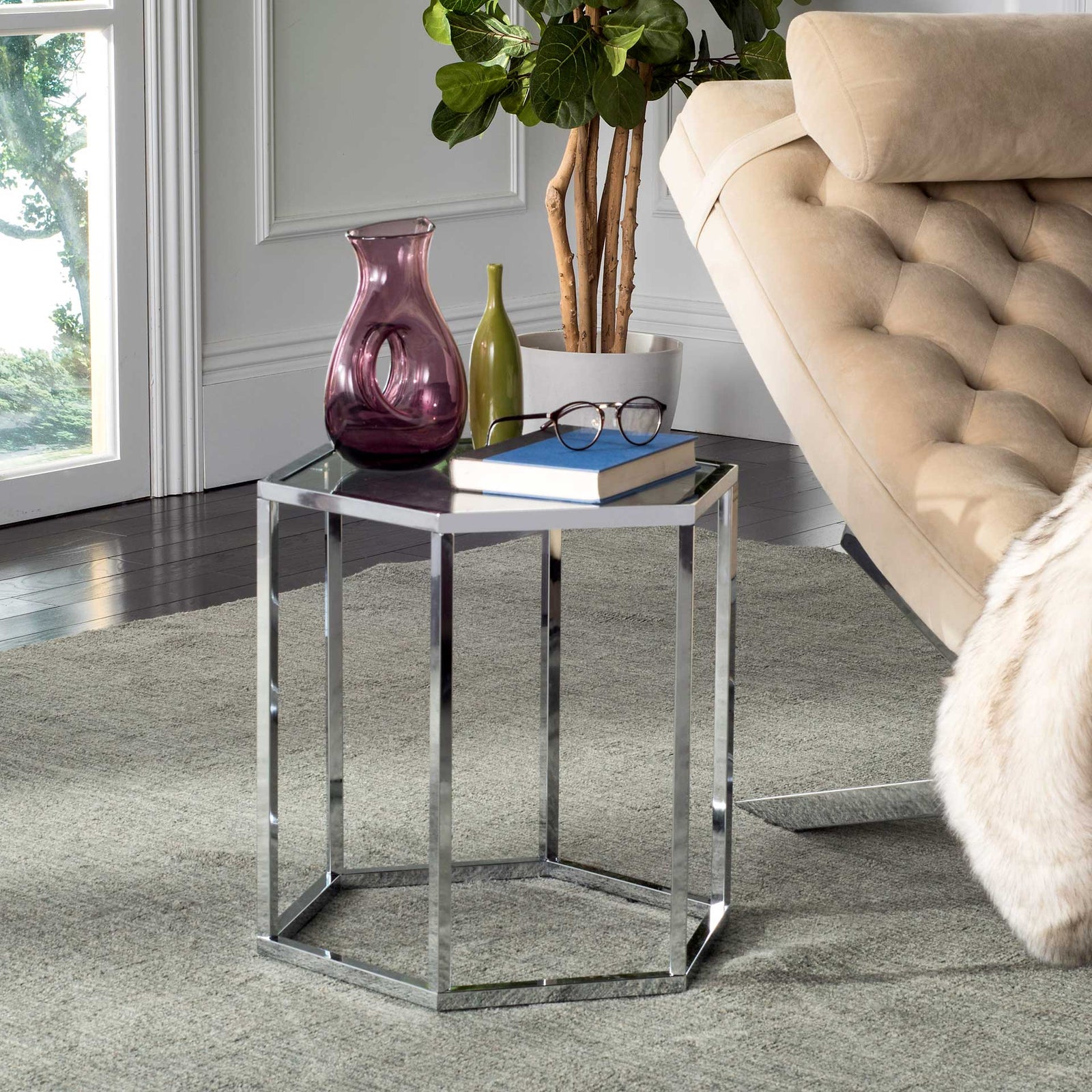Teegan Glass End Table Chrome