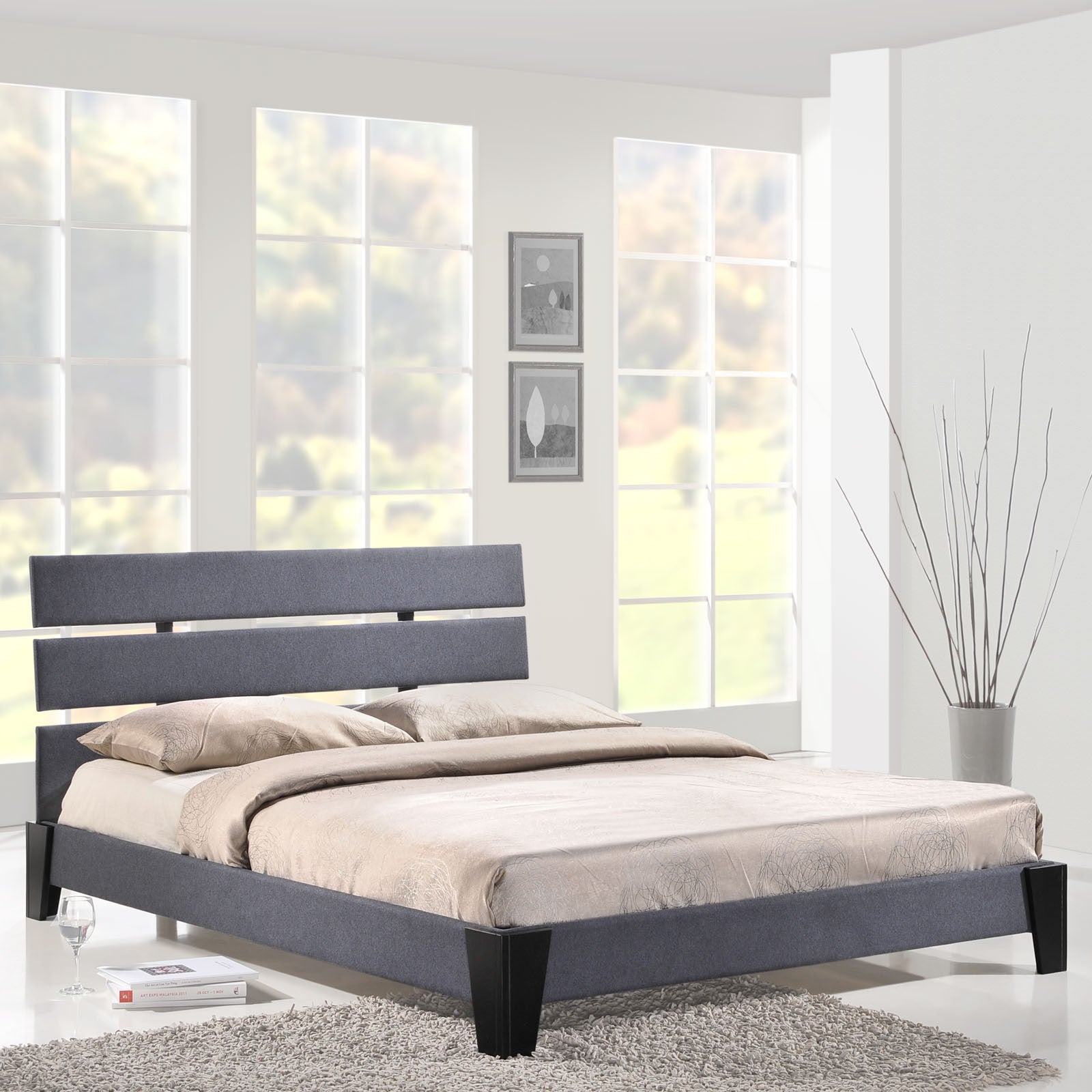 Zoar Queen Fabric Bed Gray