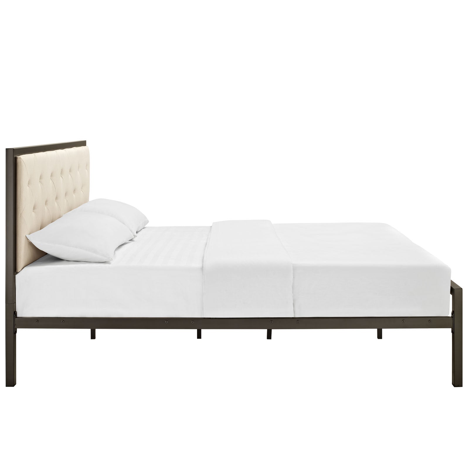 Miles Fabric Platform Bed Brown Beige