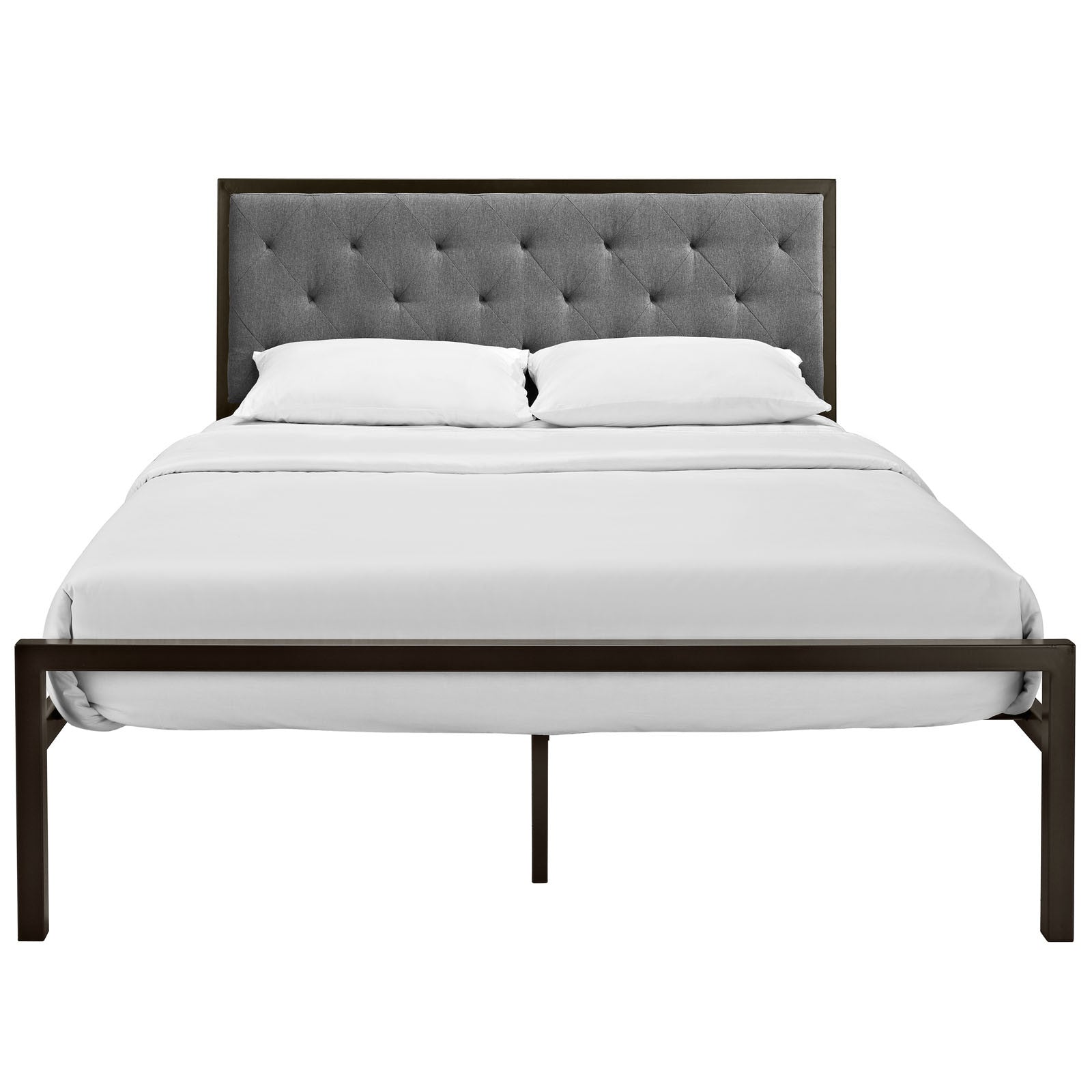 Miles Fabric Platform Bed Brown Gray
