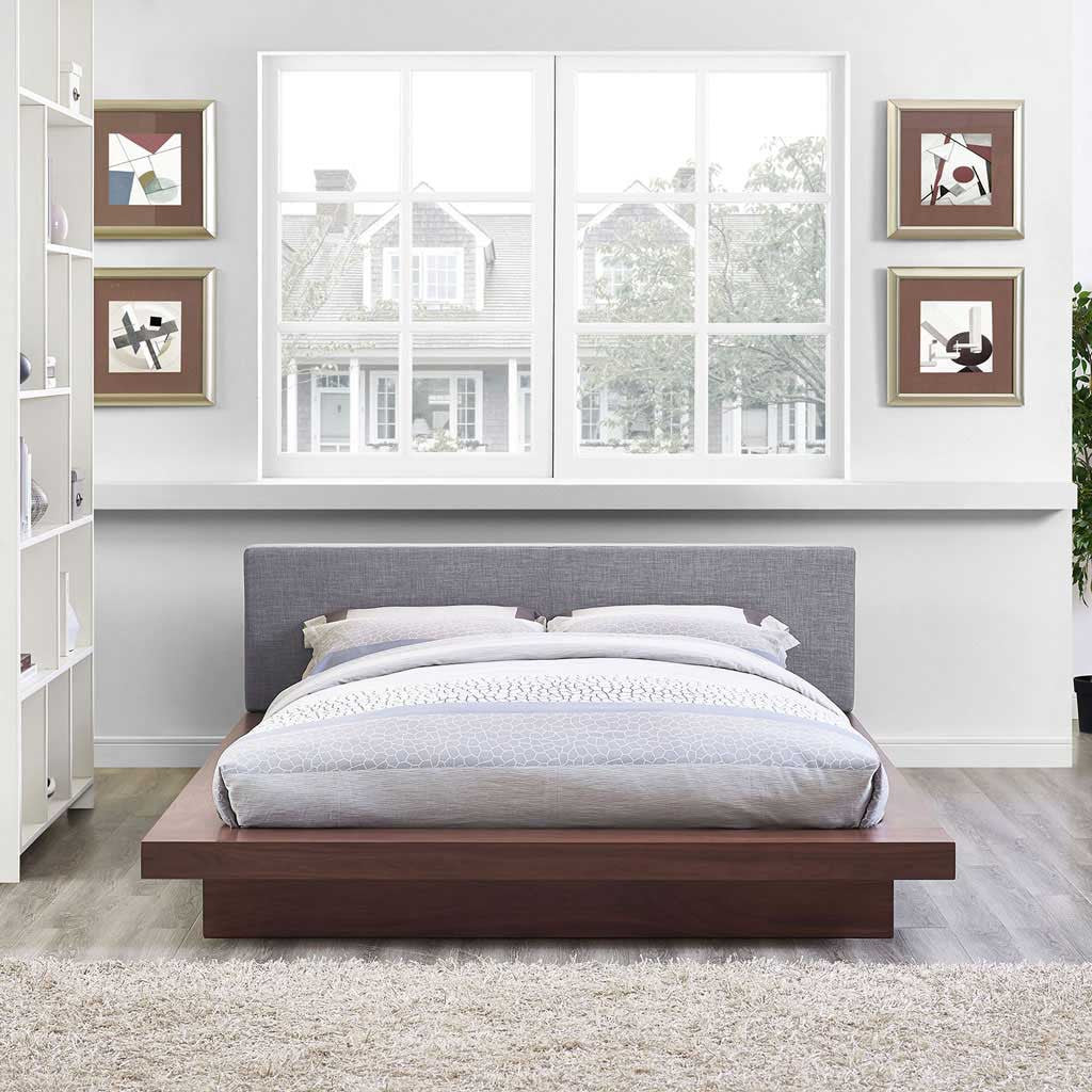 Freyja Fabric Platform Bed Walnut/Gray