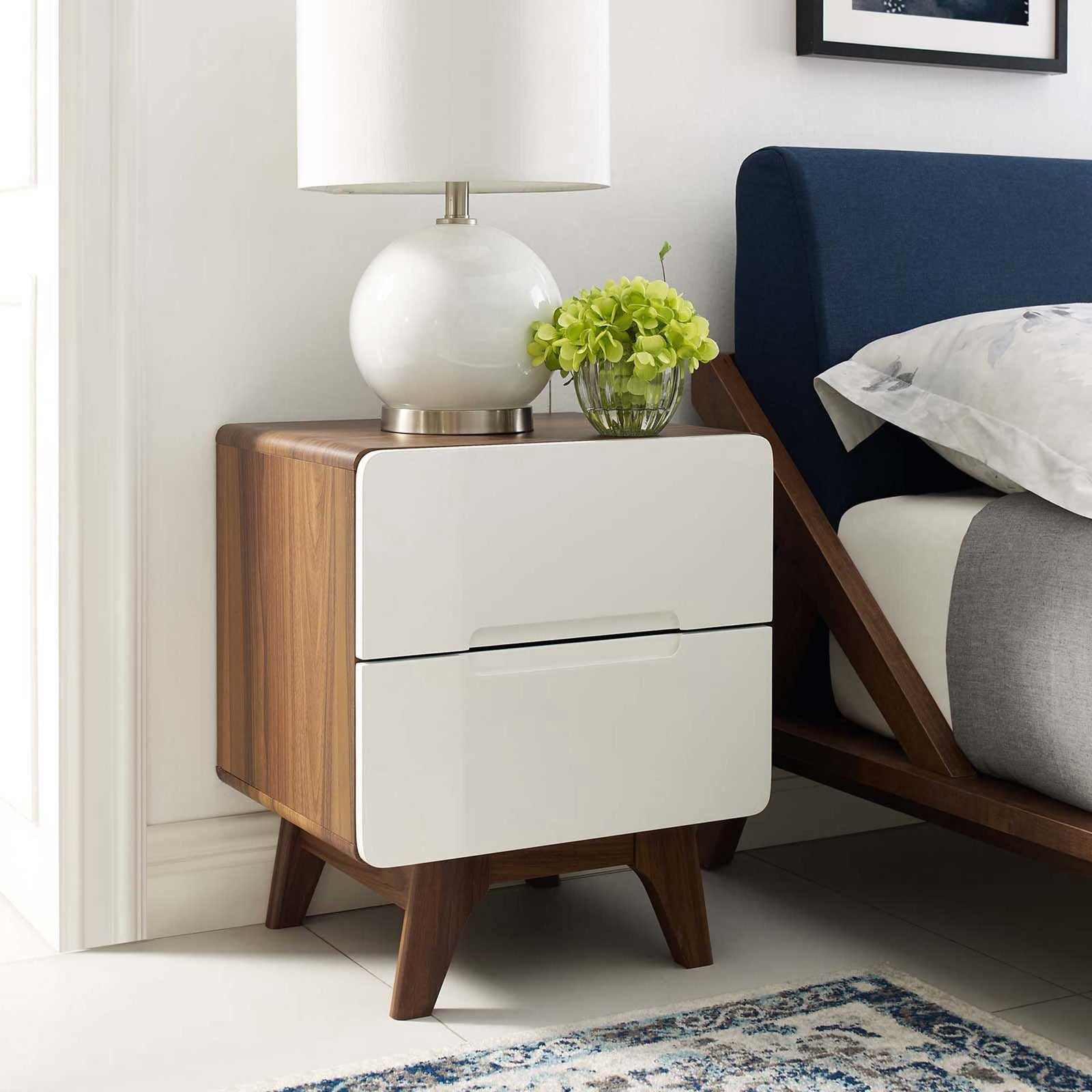 Orion Wood Nightstand Walnut/White