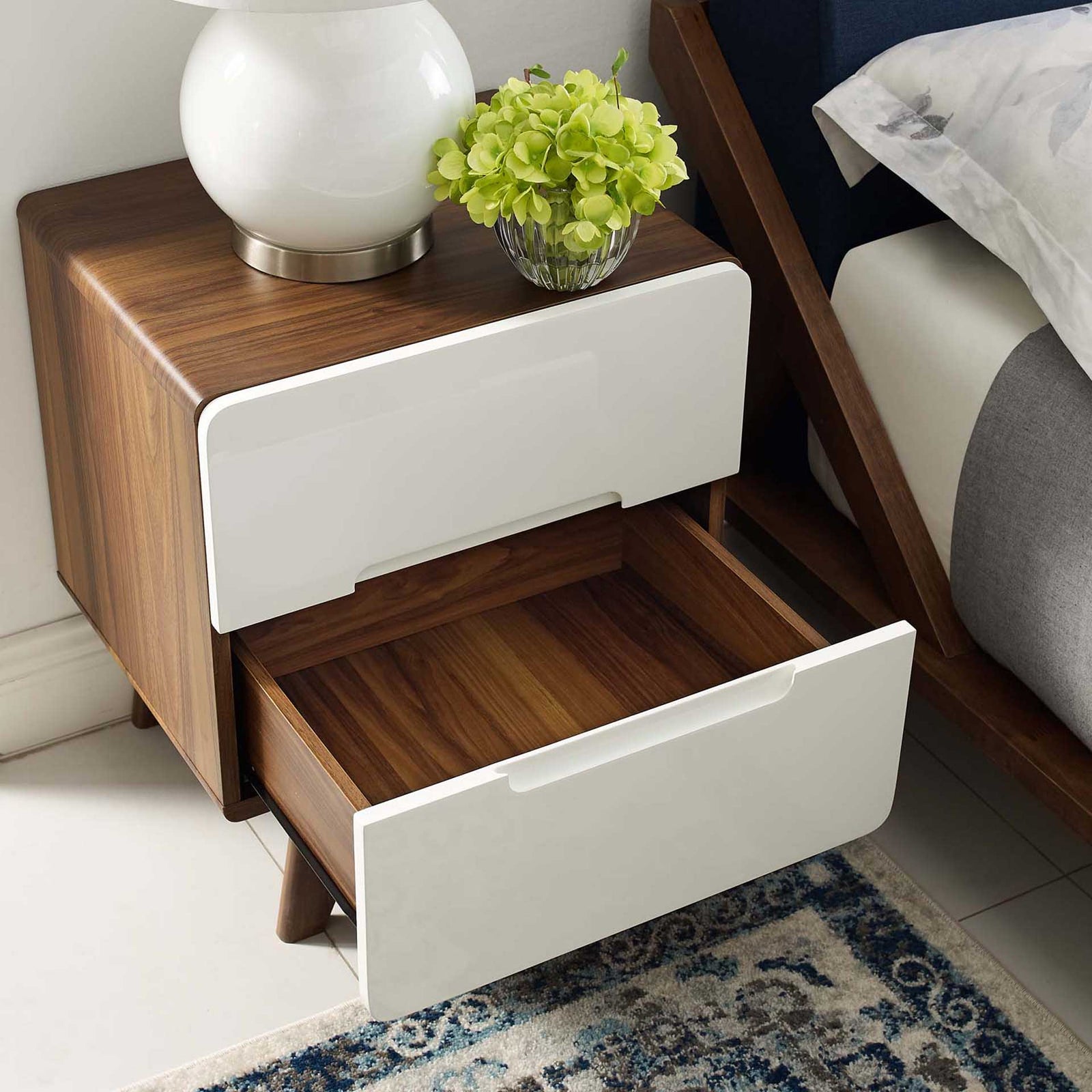 Orion Wood Nightstand Walnut/White