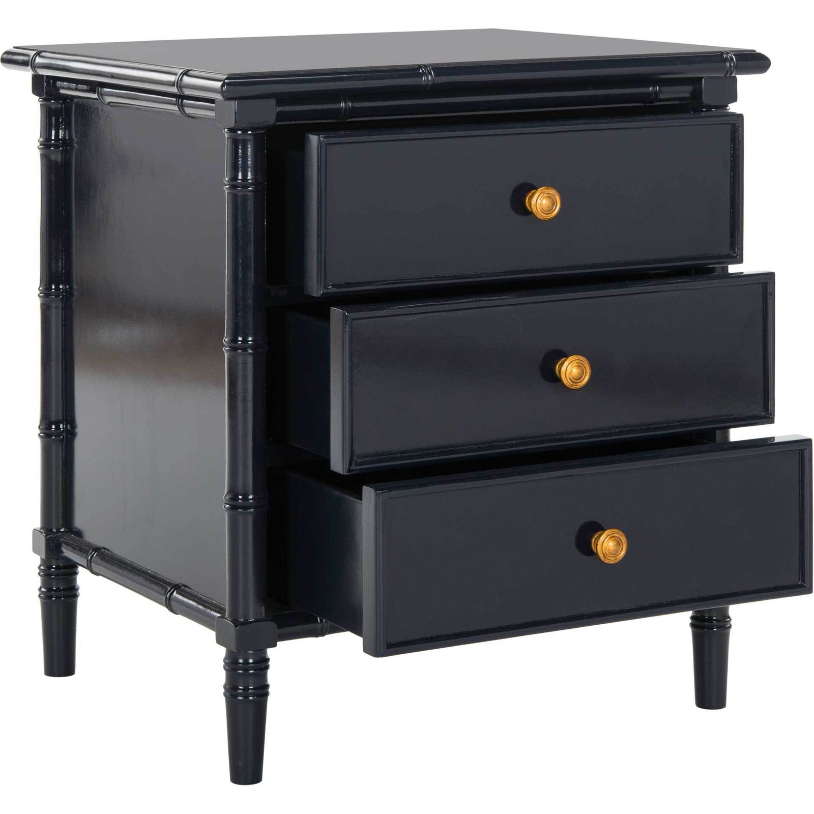 Mitchell Coastal 3 Drawer Bamboo Nightstand Navy