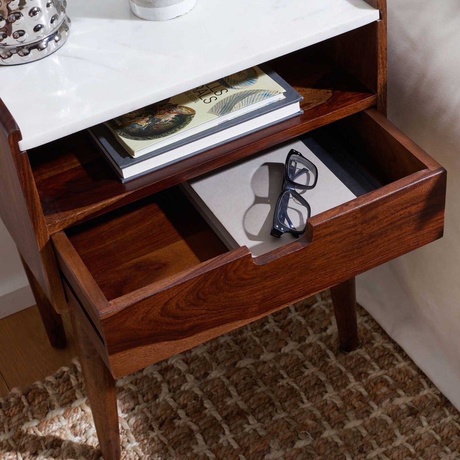 Marcelo 1 Drawer Nightstand Walnut/White