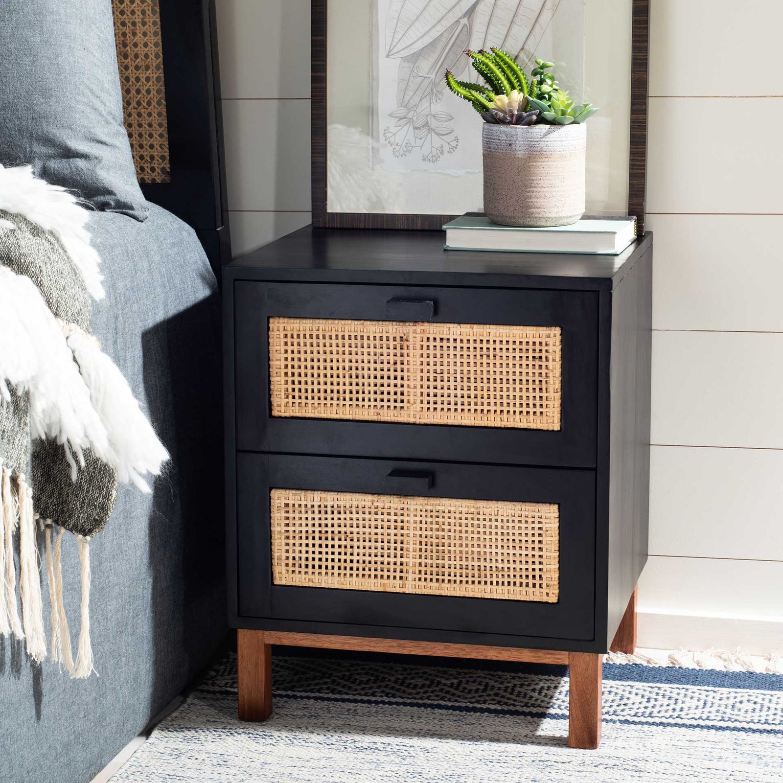 Erin 2 Drawer Nightstand Black/Natural