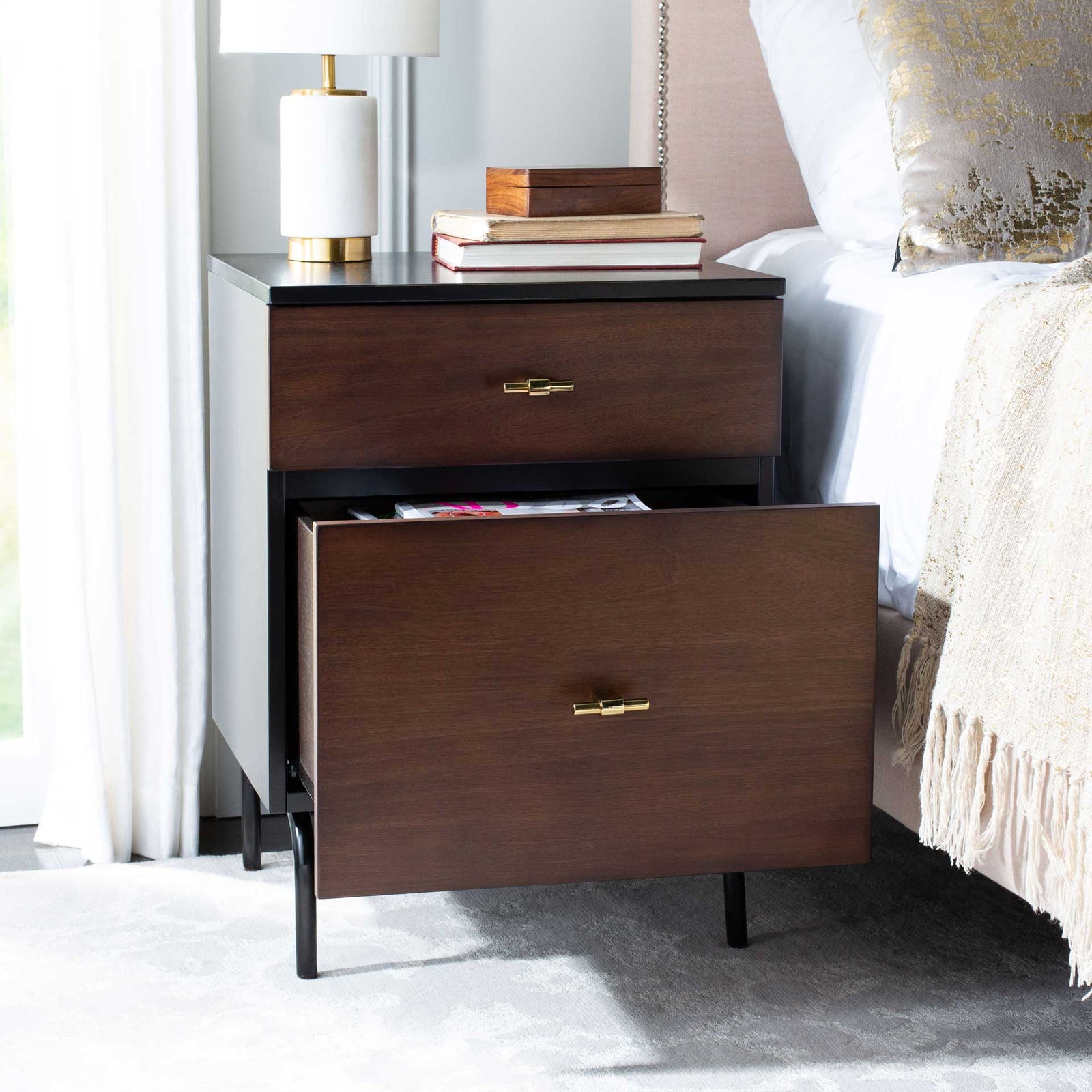 Gemma 2 Drawer Nightstand Walnut/Black