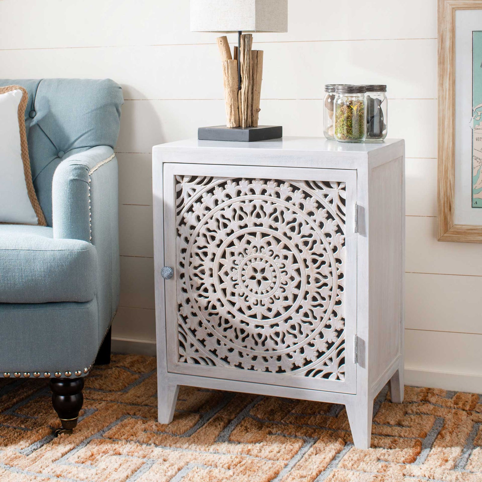 Thames 1 Door Carved Nightstand White Wash