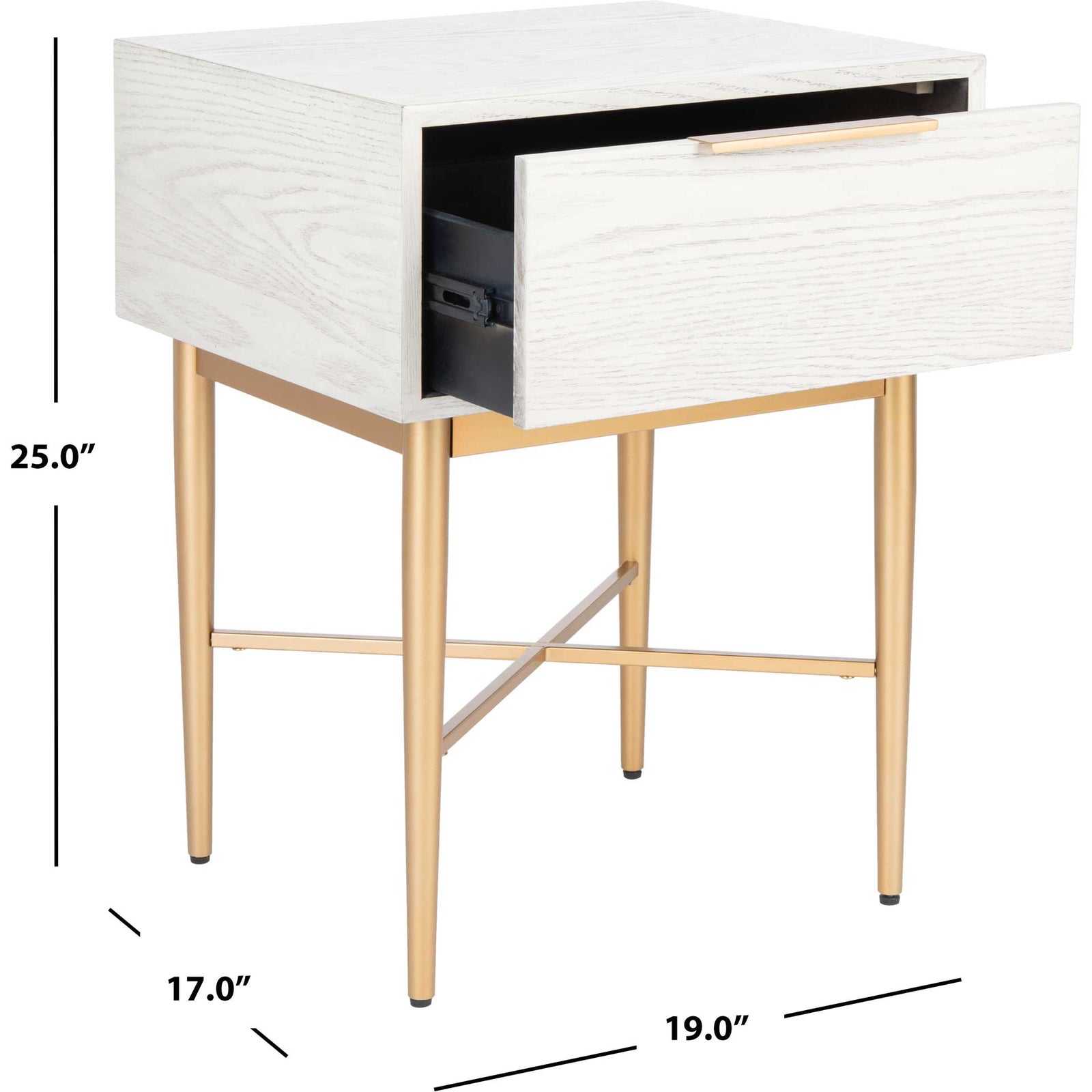 Pin One Drawer Nightstand White Washed/Gold