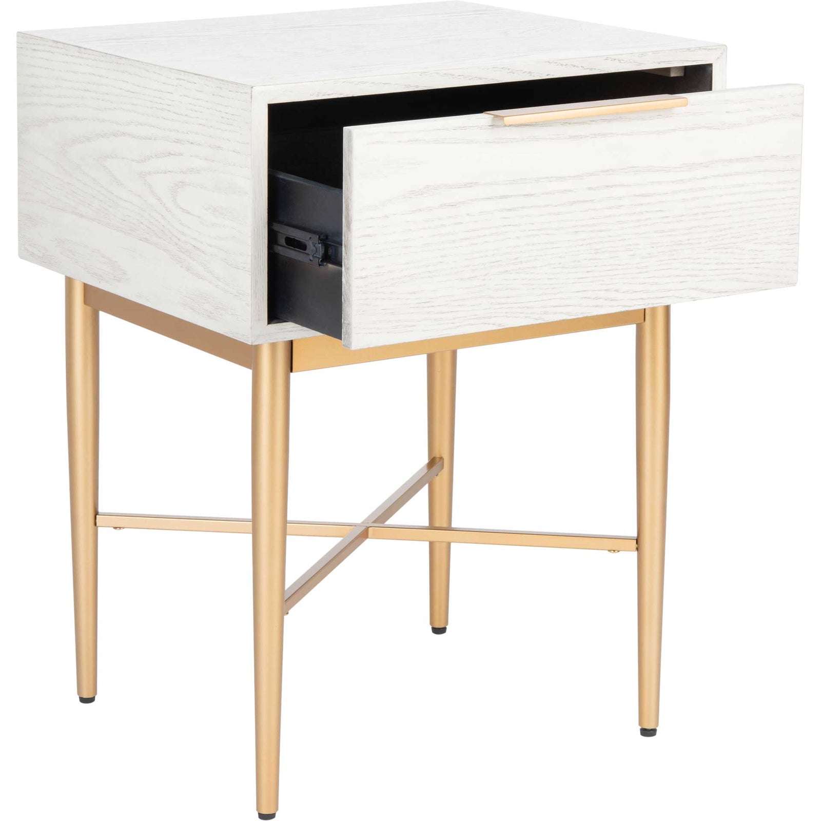 Pin One Drawer Nightstand White Washed/Gold