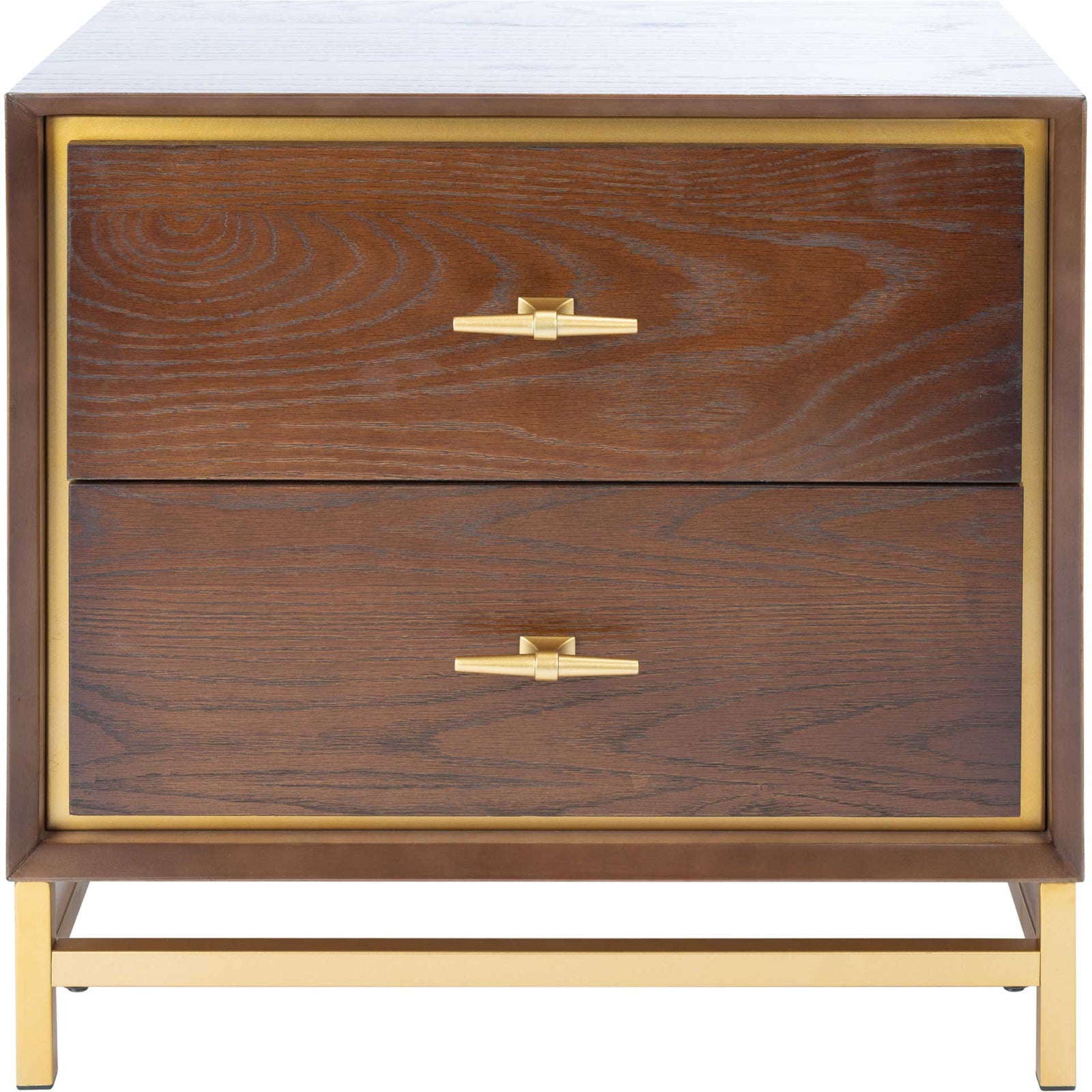 Femi 2 Drawer Nightstand Walnut/Brass