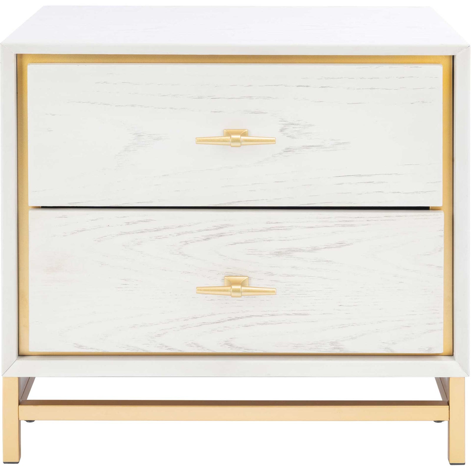 Femi 2 Drawer Nightstand White Washed/Brass