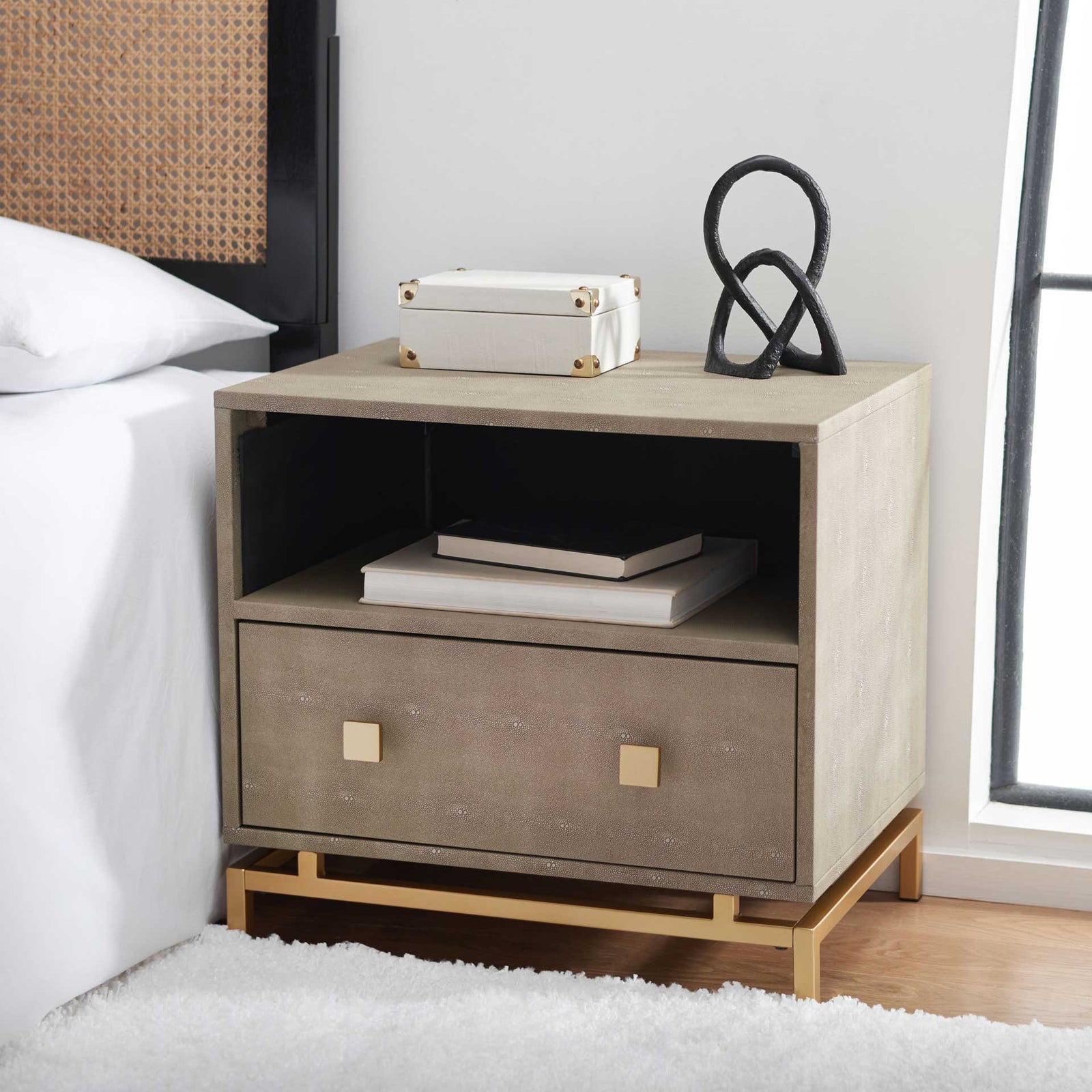 Melina 1 Shelf 1 Drawer Nightstand Light Taupe/Brass