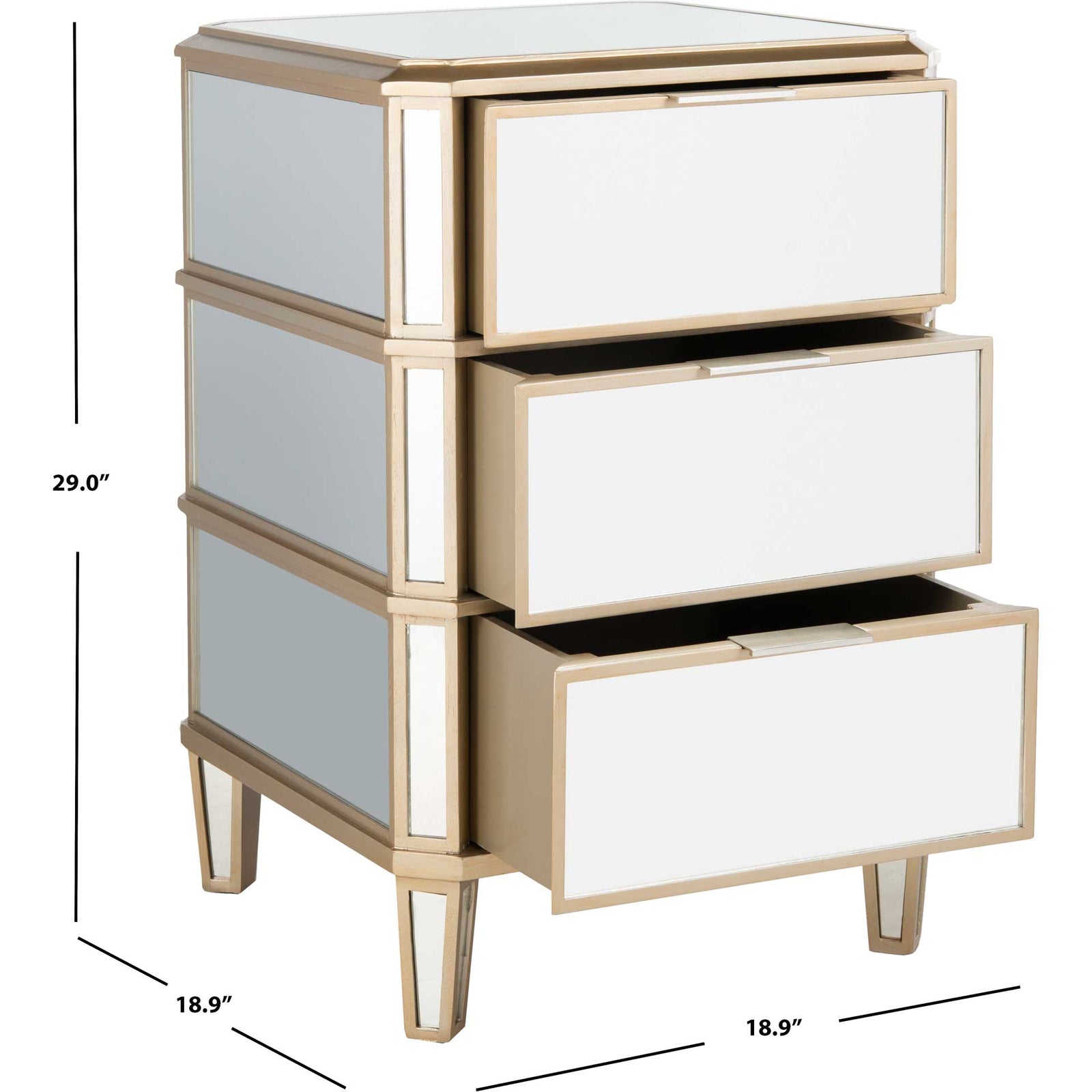 Gino 3 Drawer Mirrored Nightstand Mirror