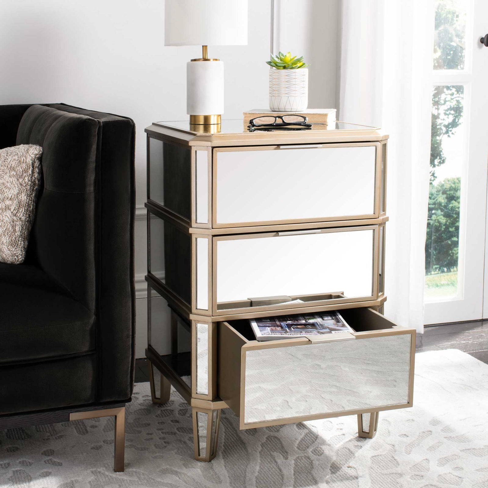 Gino 3 Drawer Mirrored Nightstand Mirror
