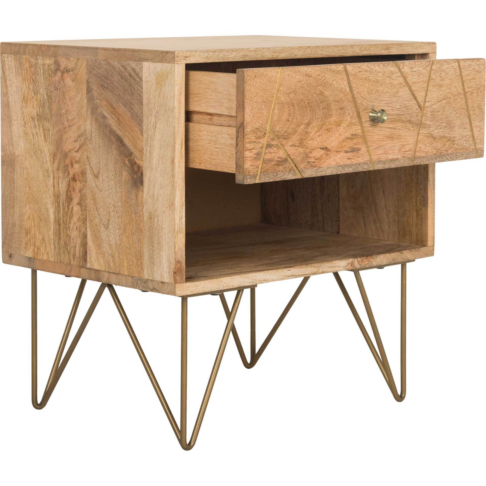 Macey Nightstand Natural/Brass