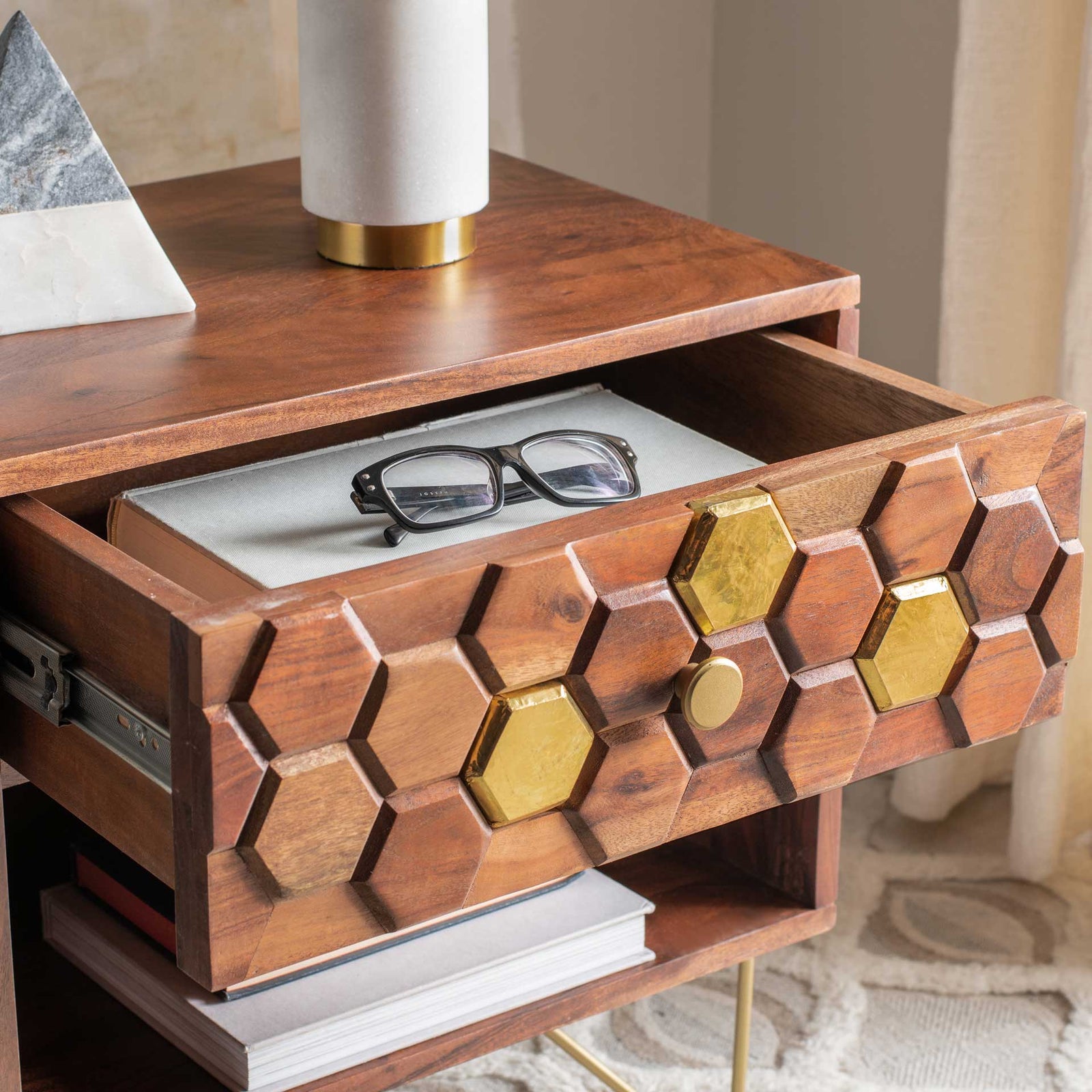 Ray Nightstand Mix Walnut/Brass
