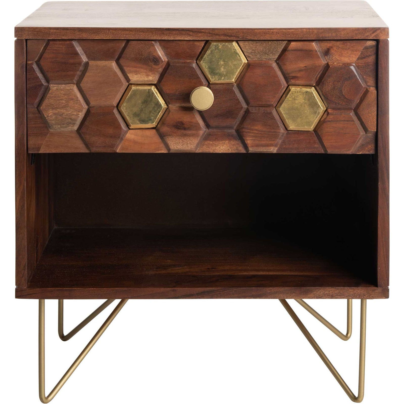 Ray Nightstand Mix Walnut/Brass
