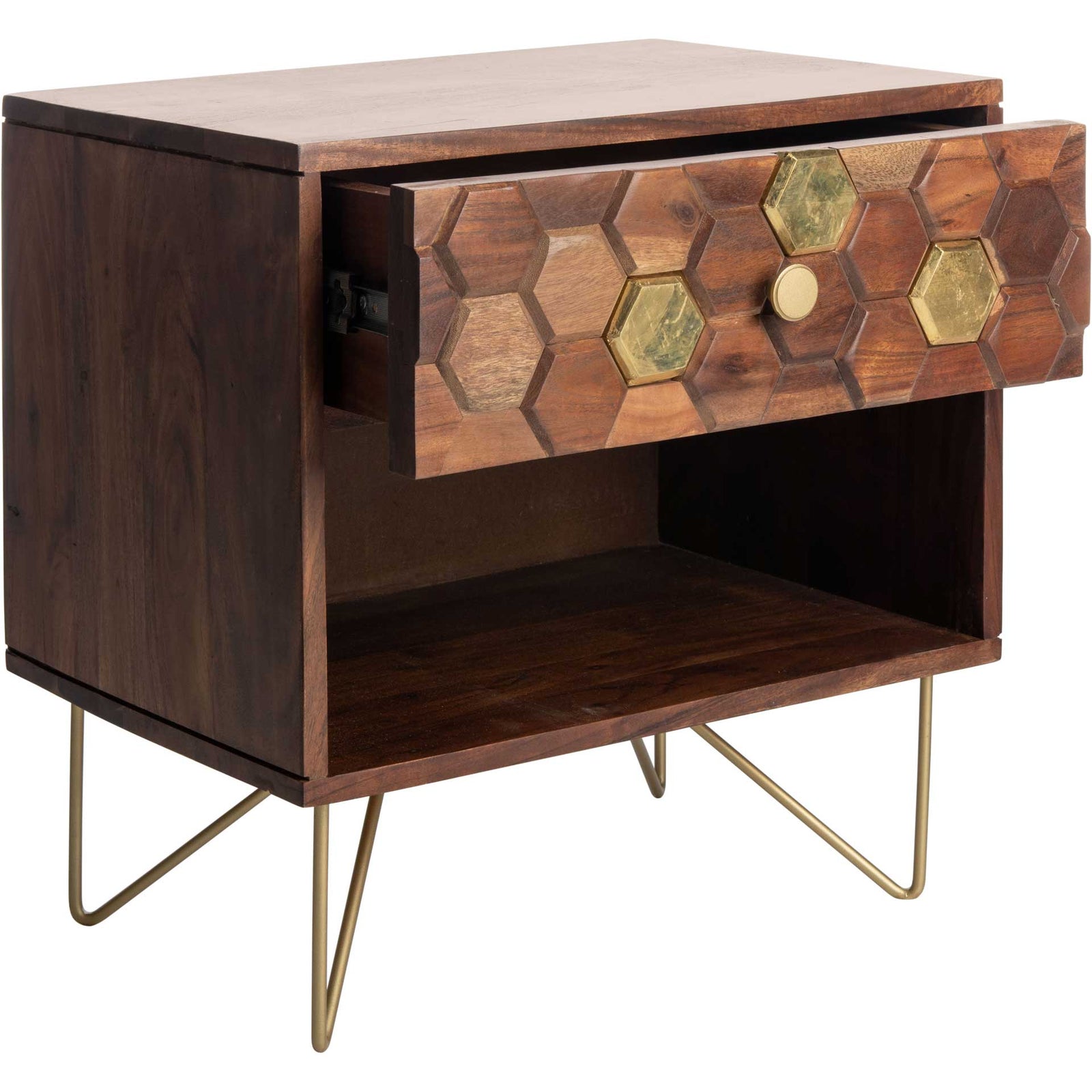 Ray Nightstand Mix Walnut/Brass
