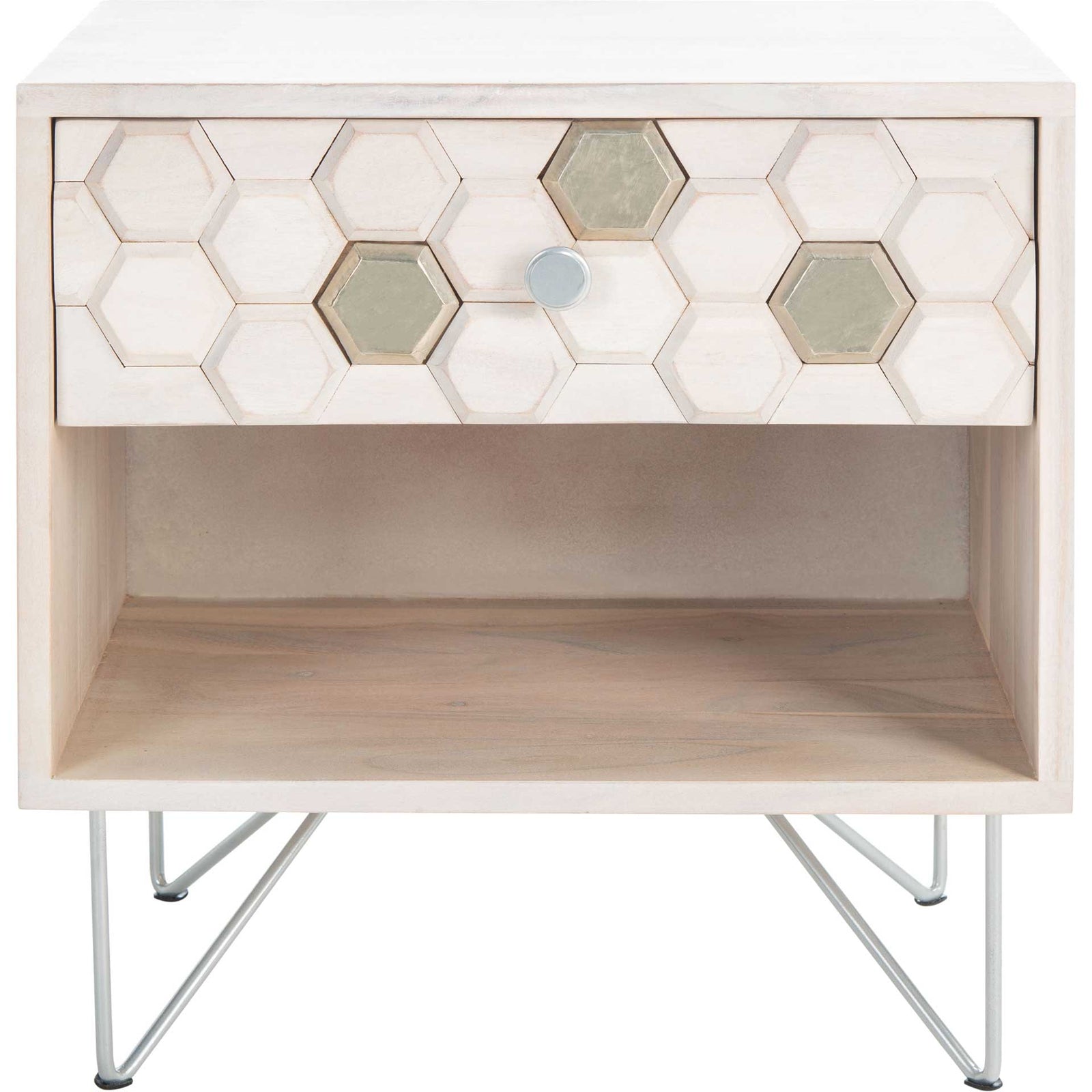 Ray Nightstand White Wash/Silver