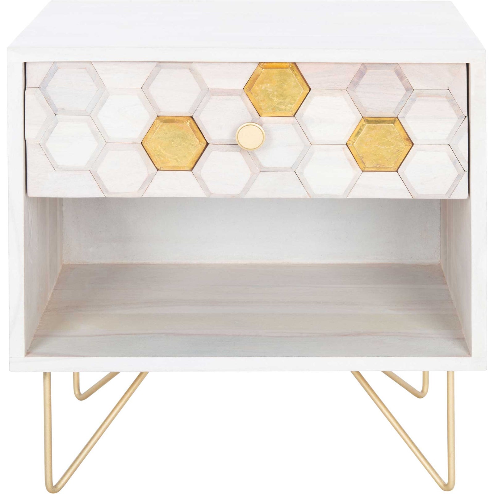 Ray Nightstand White Wash/Brass