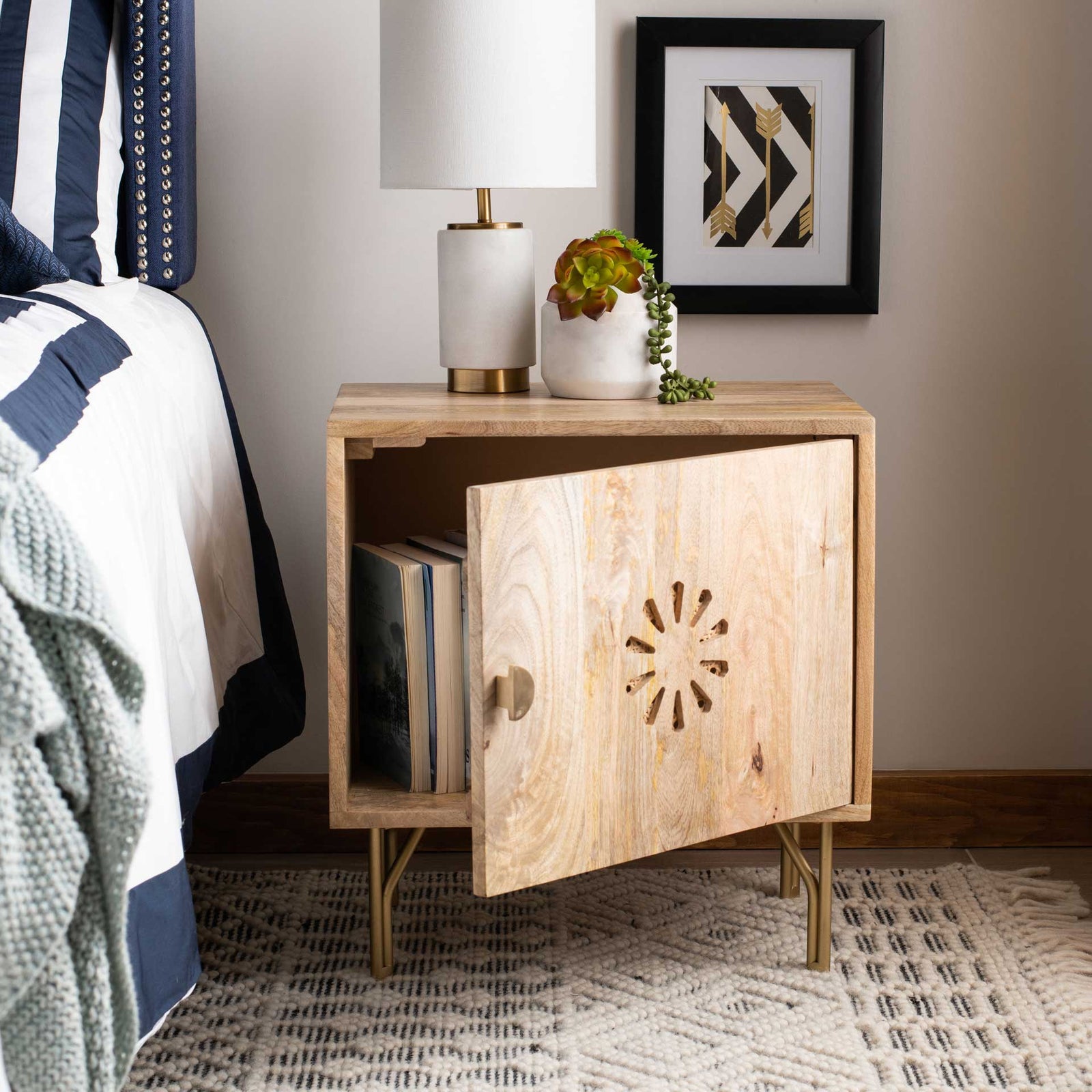 Flannery Nightstand Natural/Brass