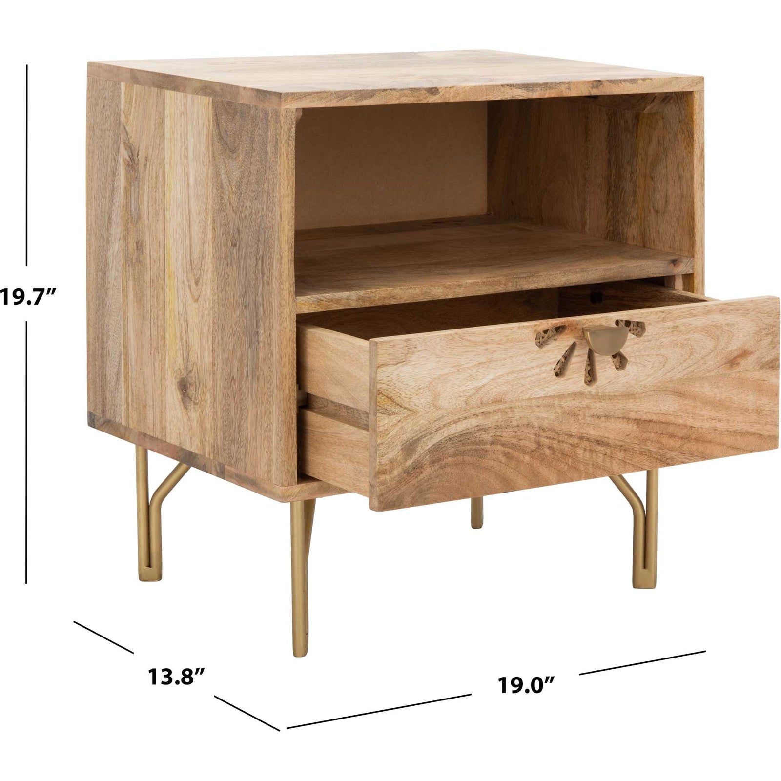 Lian 1 Shelf 1 Drawer Nightstand Natural/Brass