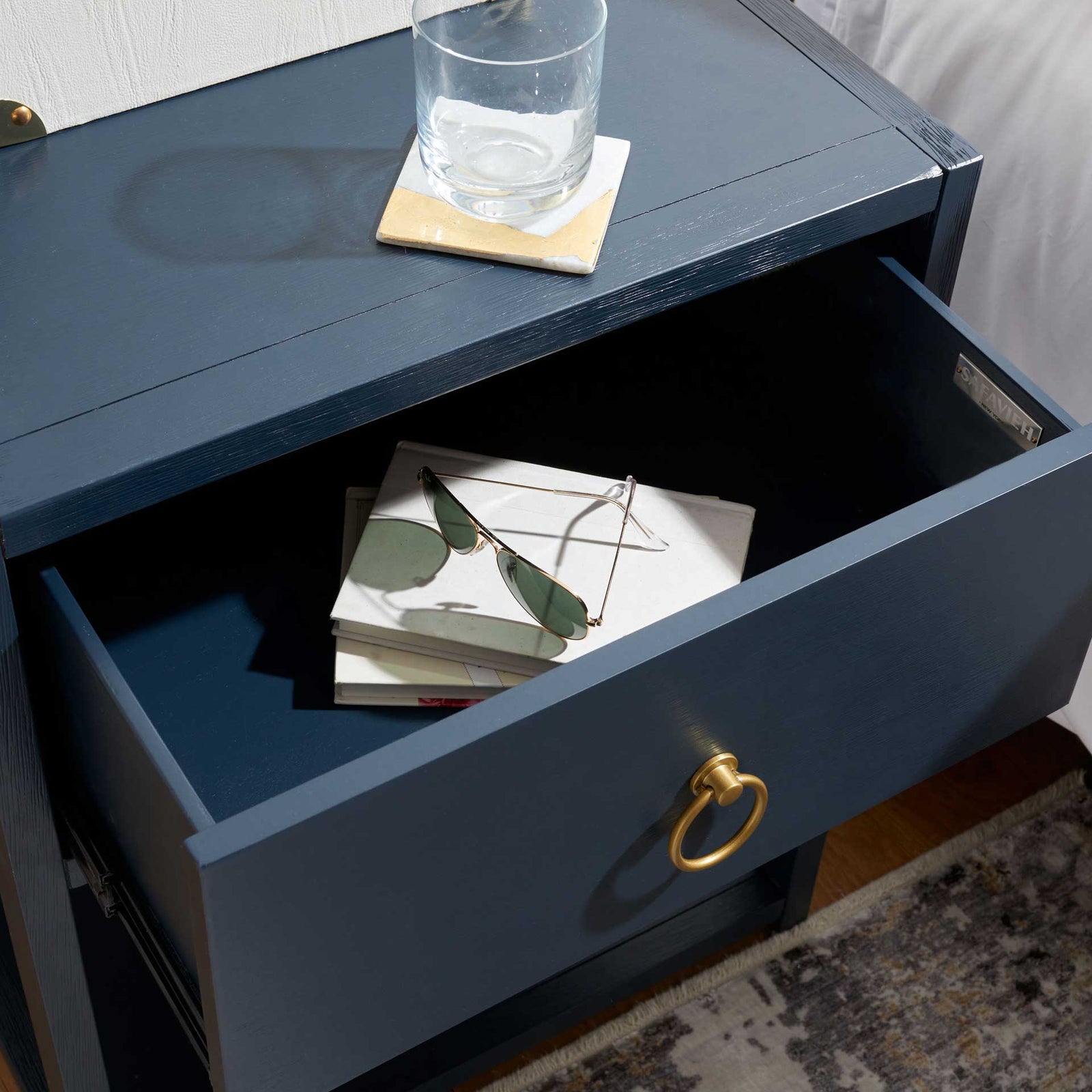 Yuan 1 Drawer 1 Shelf Nightstand Navy