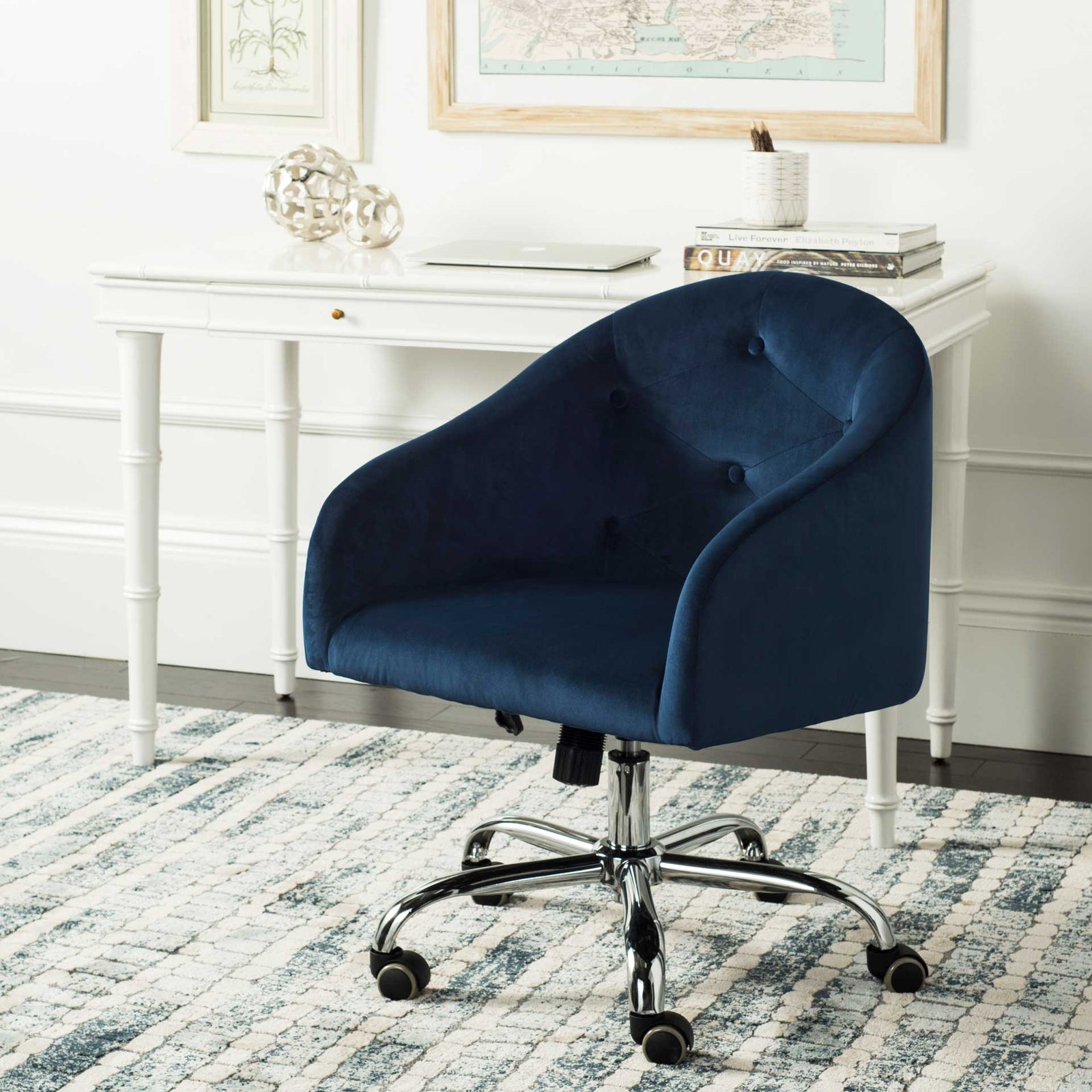 Amalya Tufted Velvet Office Chair Navy/Chrome