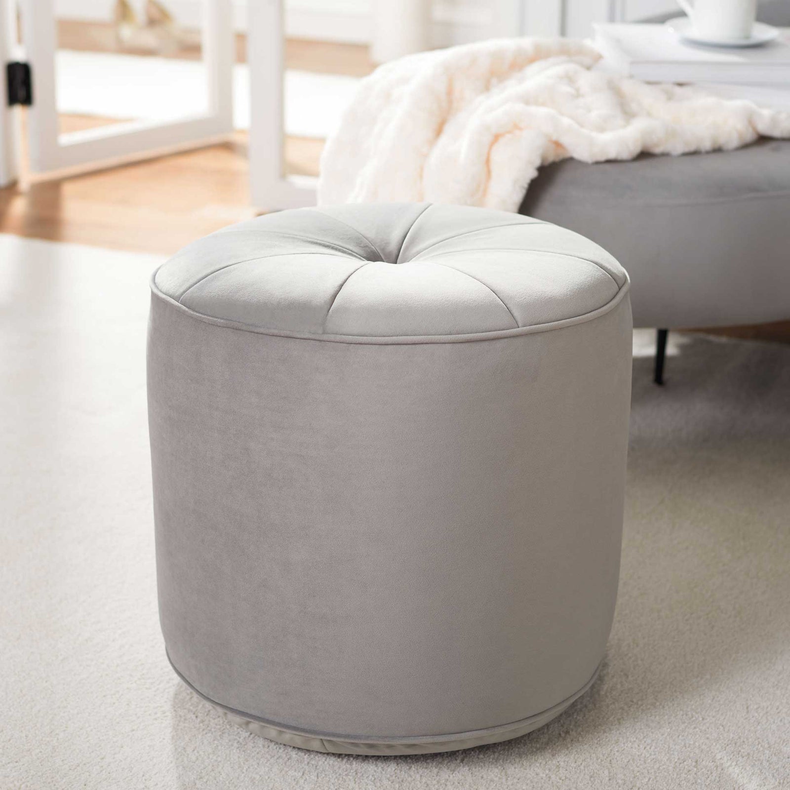 Hanton Cylinder Ottoman Light Gray